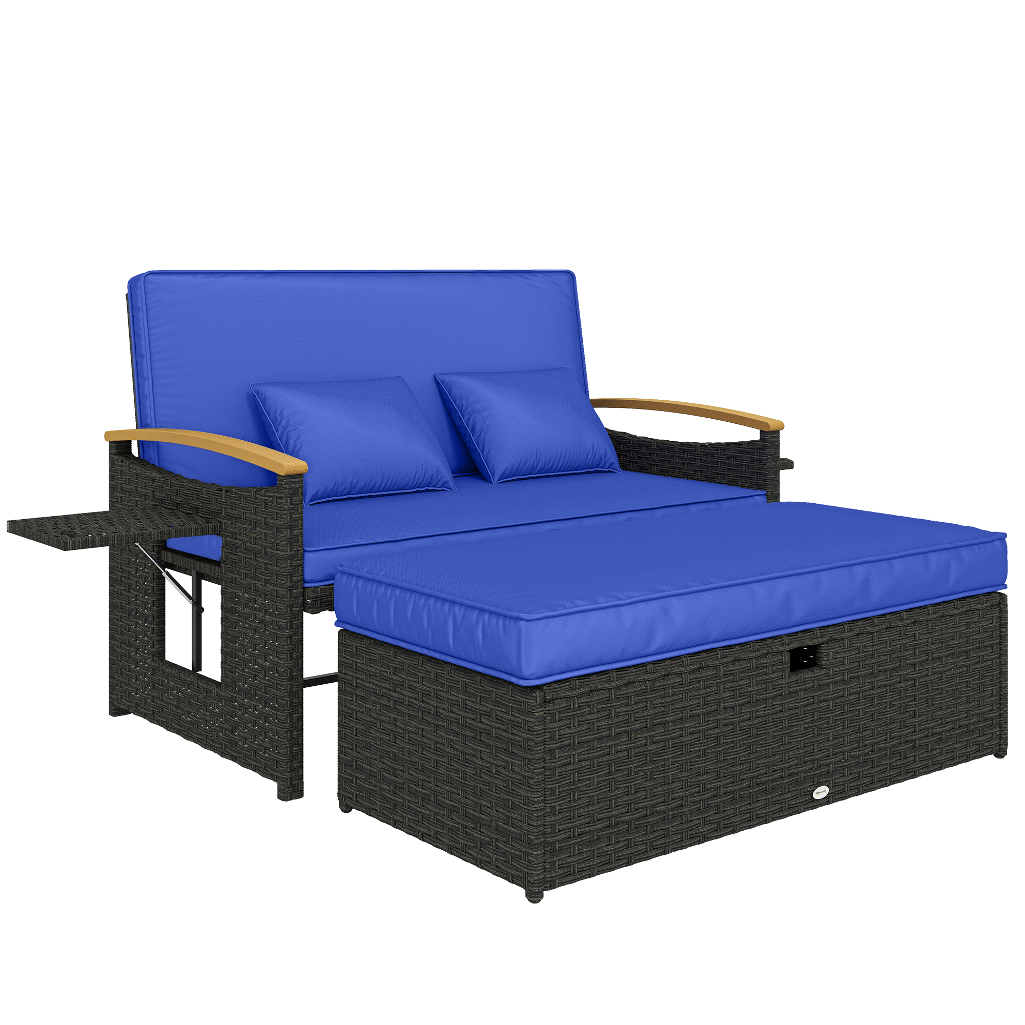 Faibury Blue Metal Garden Rattan Daybed - 122cm - Life Essentials