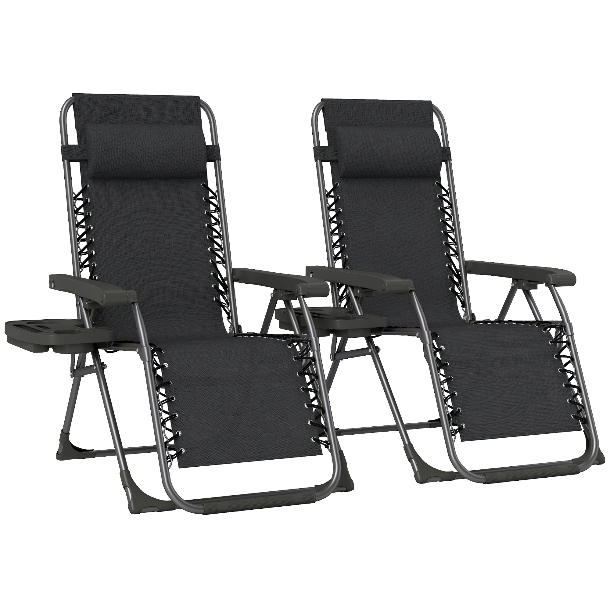 Winbyrn Black Steel Sun Lounger Set of 2 - 63cm - Life Essentials
