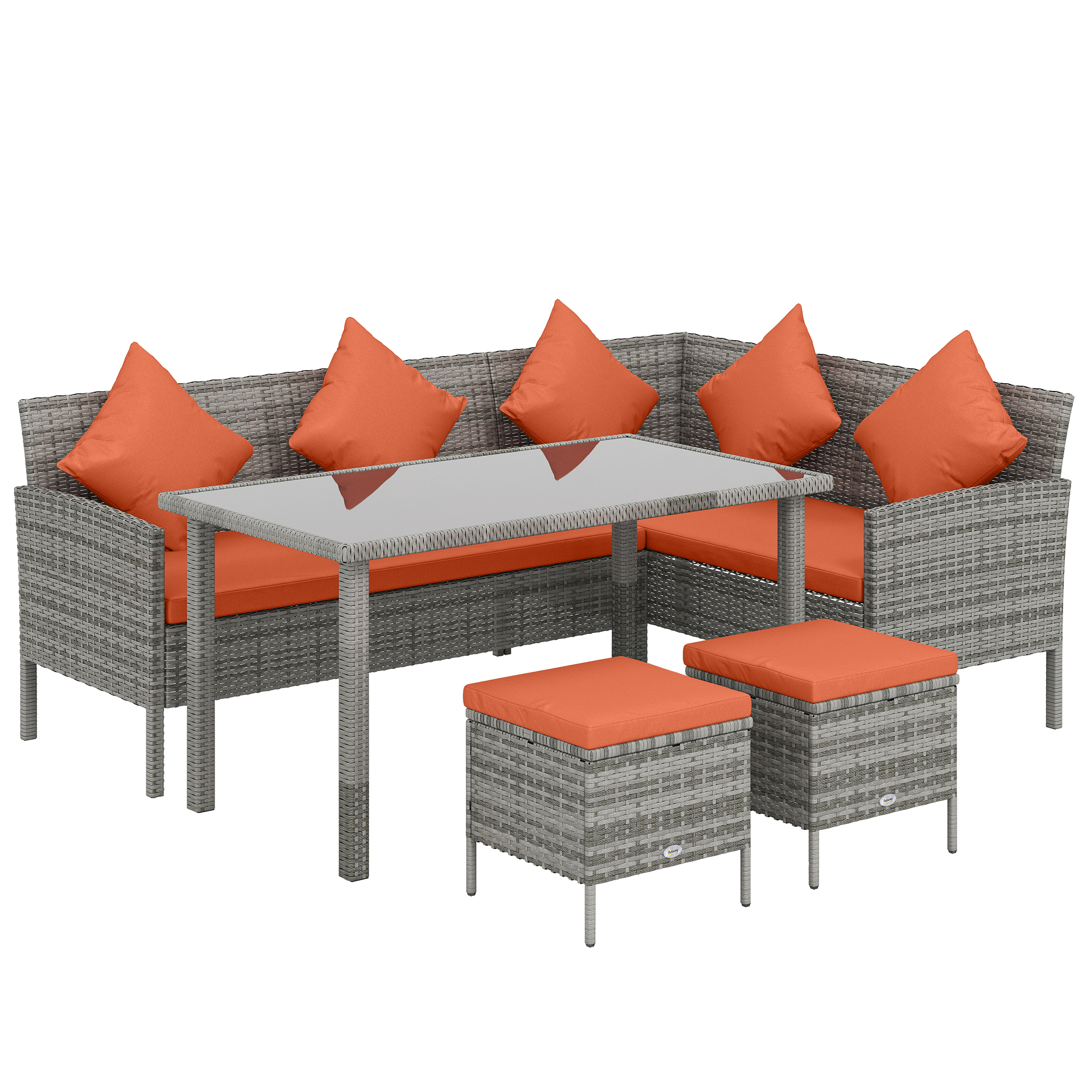 Normont Metal 6 Seater Rattan Garden Sofa Set - Orange - Life Essentials