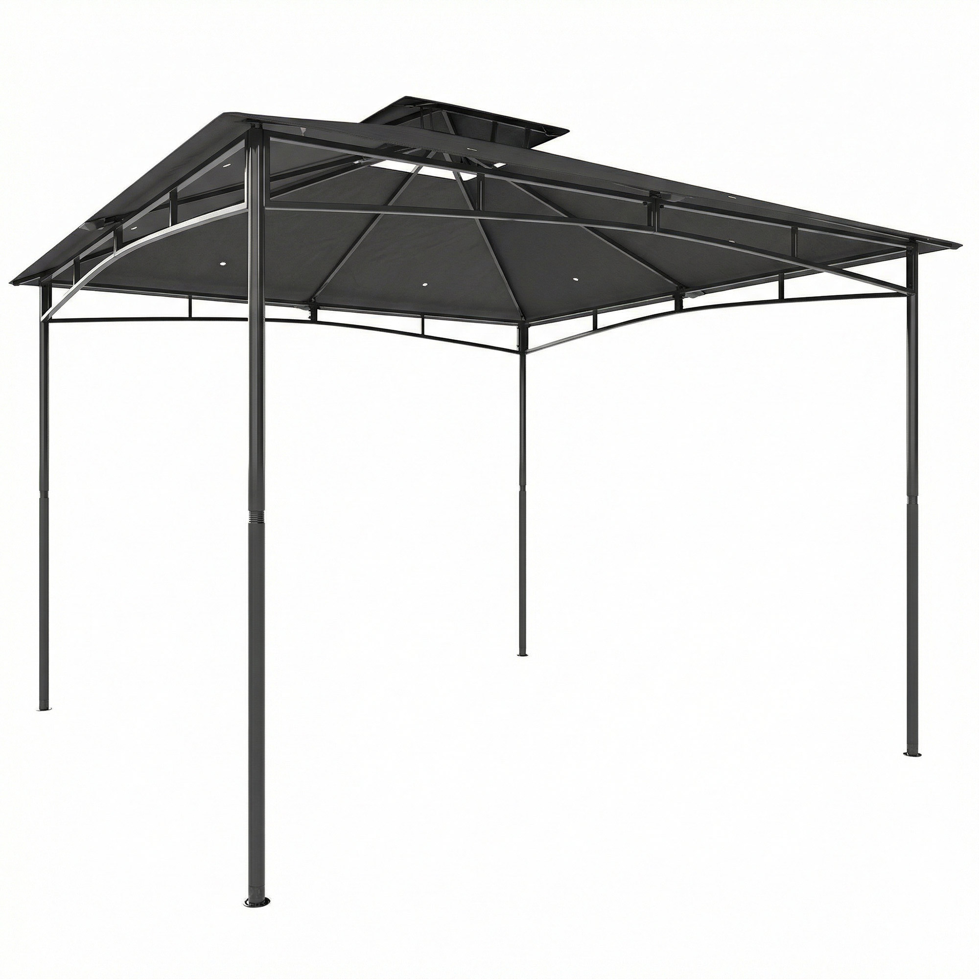 Quaton Dark Grey Metal 3x3m Gazebo with 2 - Tier Roof - 300cm - Life Essentials