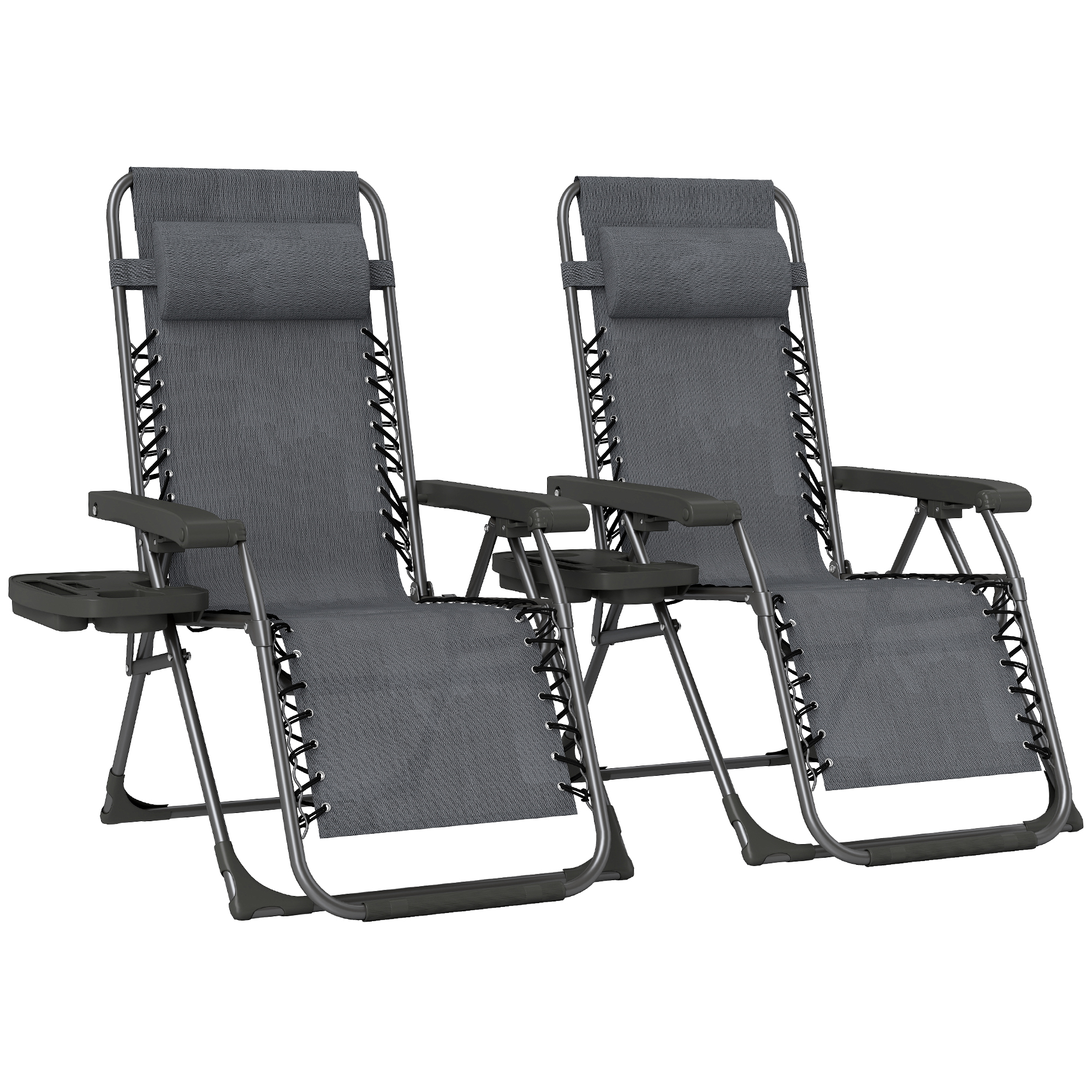 Winbyrn Dark Grey Steel Sun Lounger Set of 2 - 63cm - Life Essentials