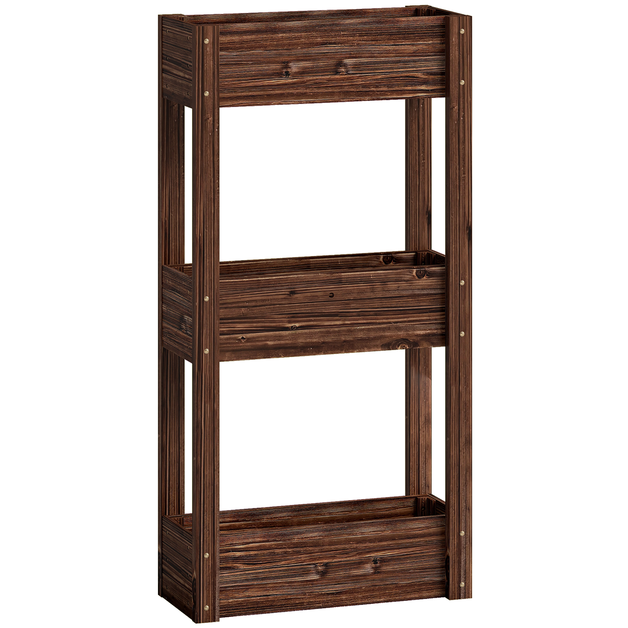 Roslyne Carbonised Fir Wood 3 Tier Raised Planter - 60cm - Life Essentials