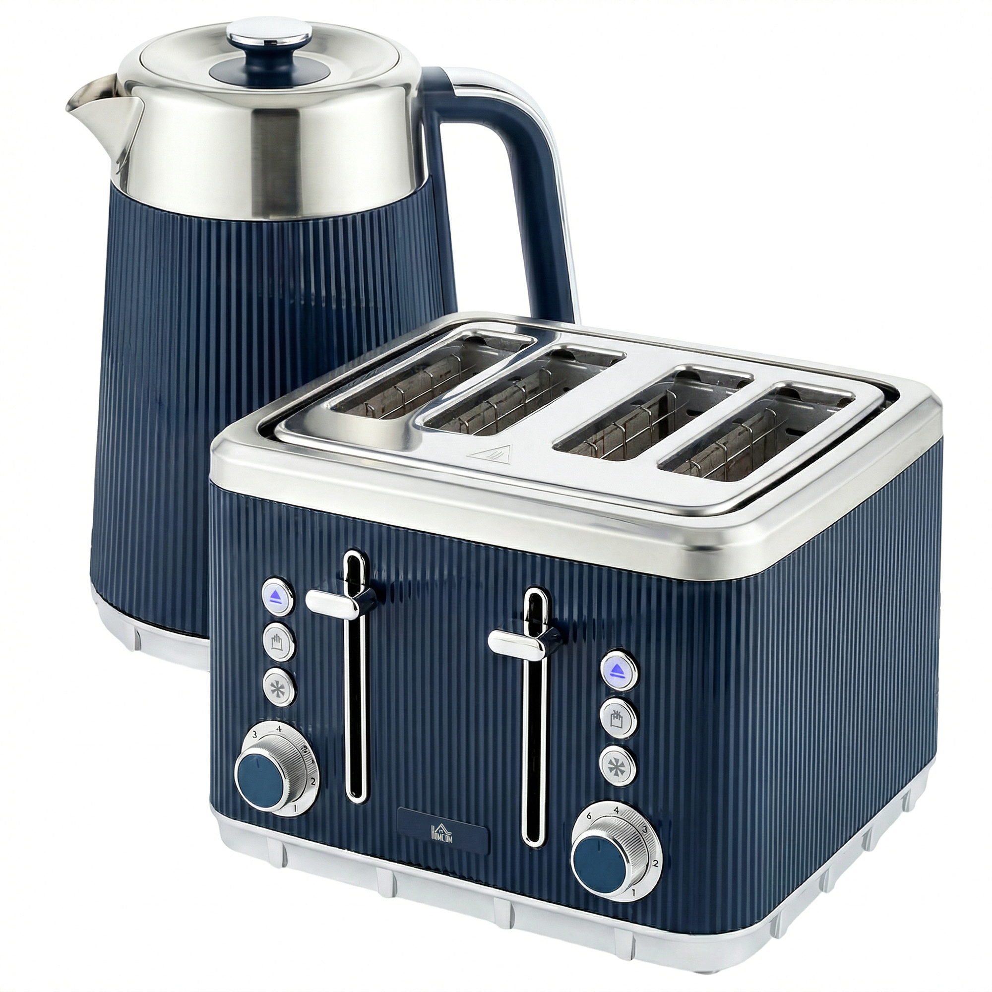 Glythor Dark Blue Stainless Steel Kettle and Toaster Set - 15.5cm - Life Essentials
