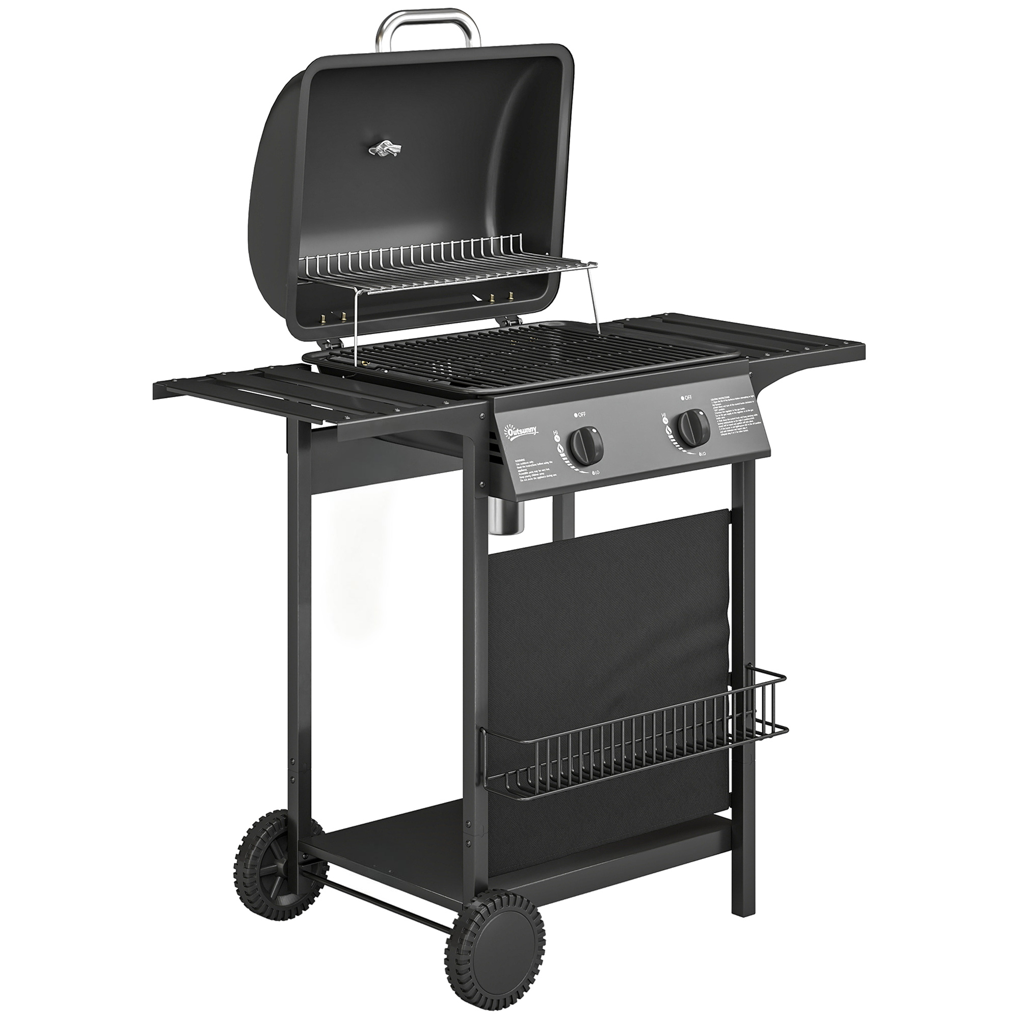 Caviva Black Fabric 2 Burner Gas Barbecue Grill with Side Tables - 99cm - Life Essentials