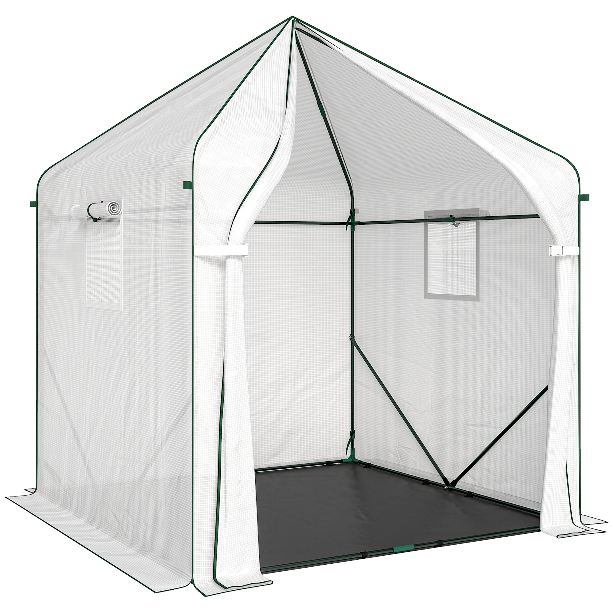 Seria White Steel Greenhouse with Roll-up Door and PE Ground Cover - 160cm - Life Essentials