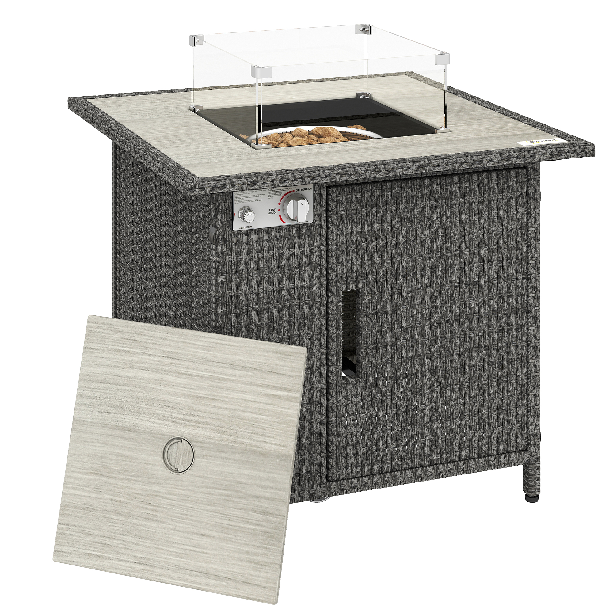 Kendene Dark Grey PE Rattan Dining Table Gas Fire Pit - 71cm - Life Essentials