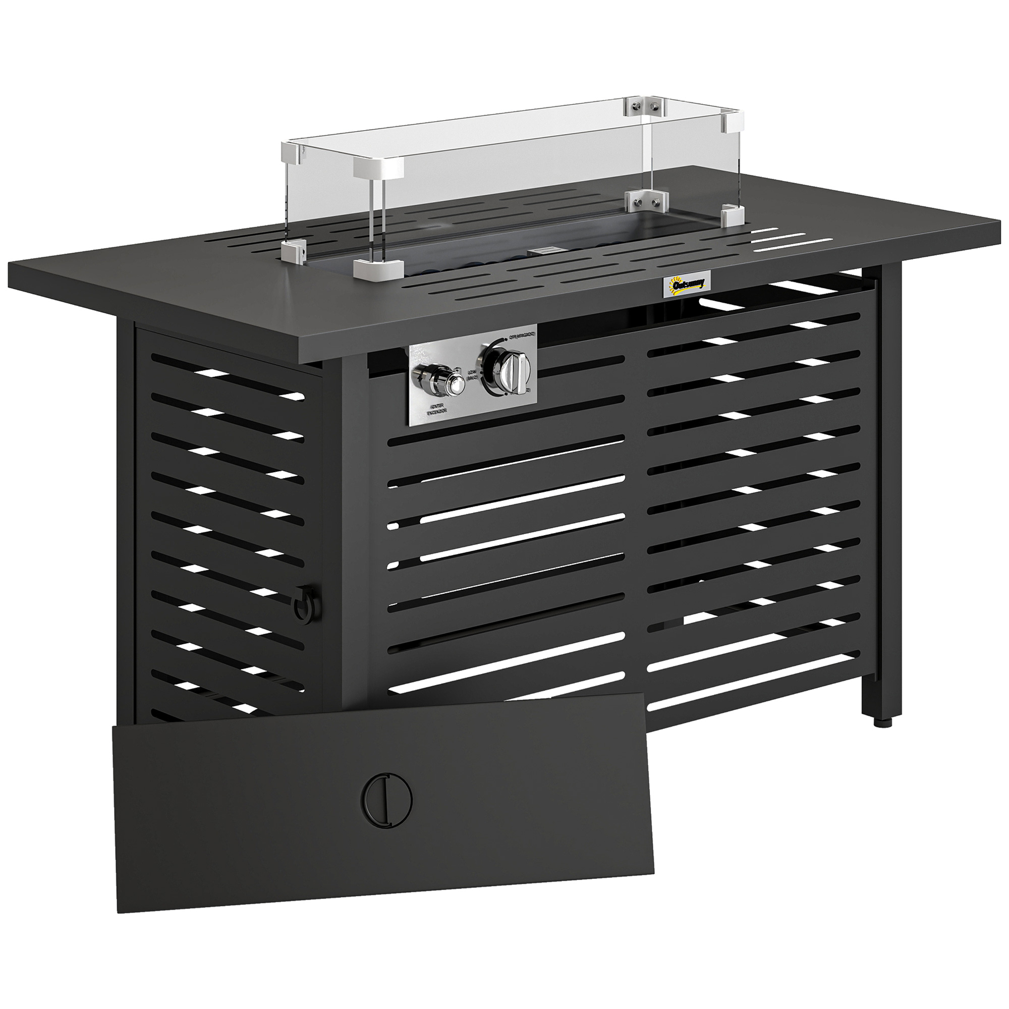 Halex Black Glass Propane Gas Fire Pit Table - 56cm - Life Essentials