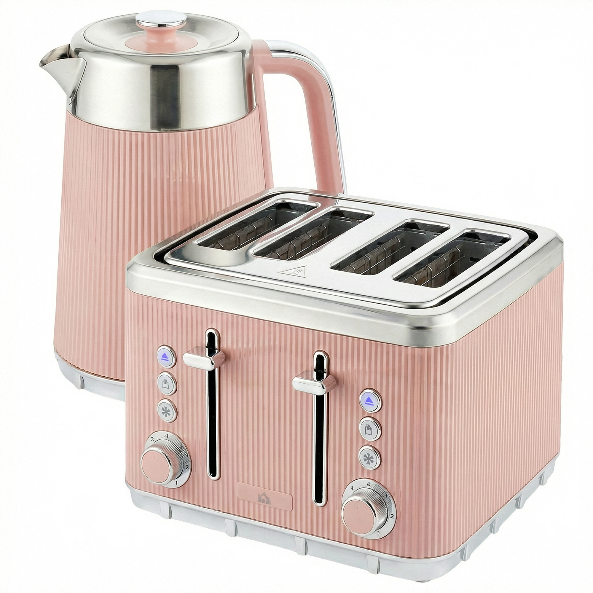 Glythor Pink Stainless Steel Kettle and Toaster Set - 15.5cm - Life Essentials