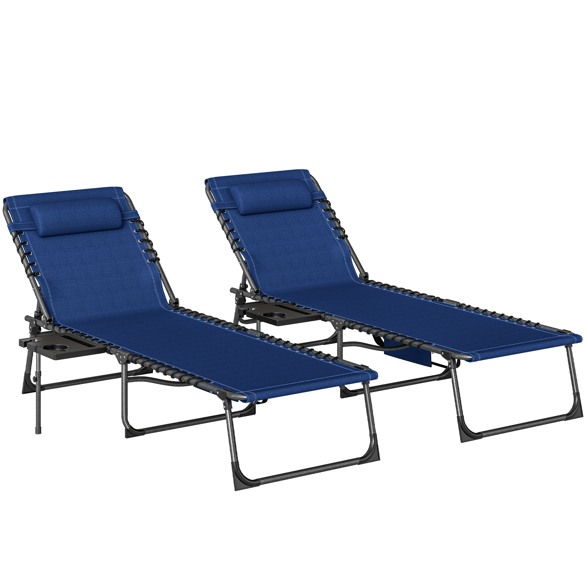 Stadene Dark Blue Fabric Sun Lounger Set of 2 - 60cm - Life Essentials