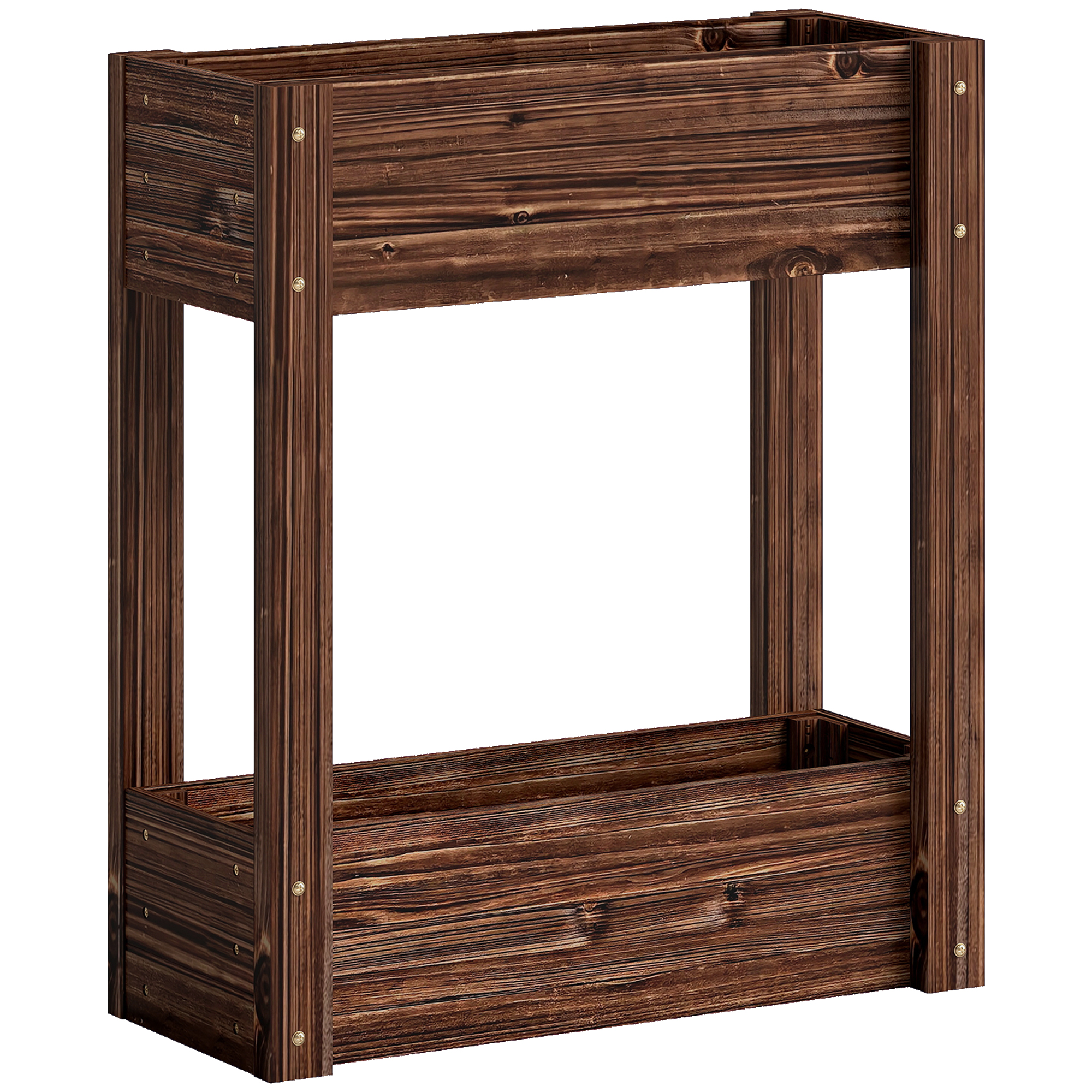 Roslyne Carbonised Fir Wood 2 Tier Raised Planter - 60cm - Life Essentials