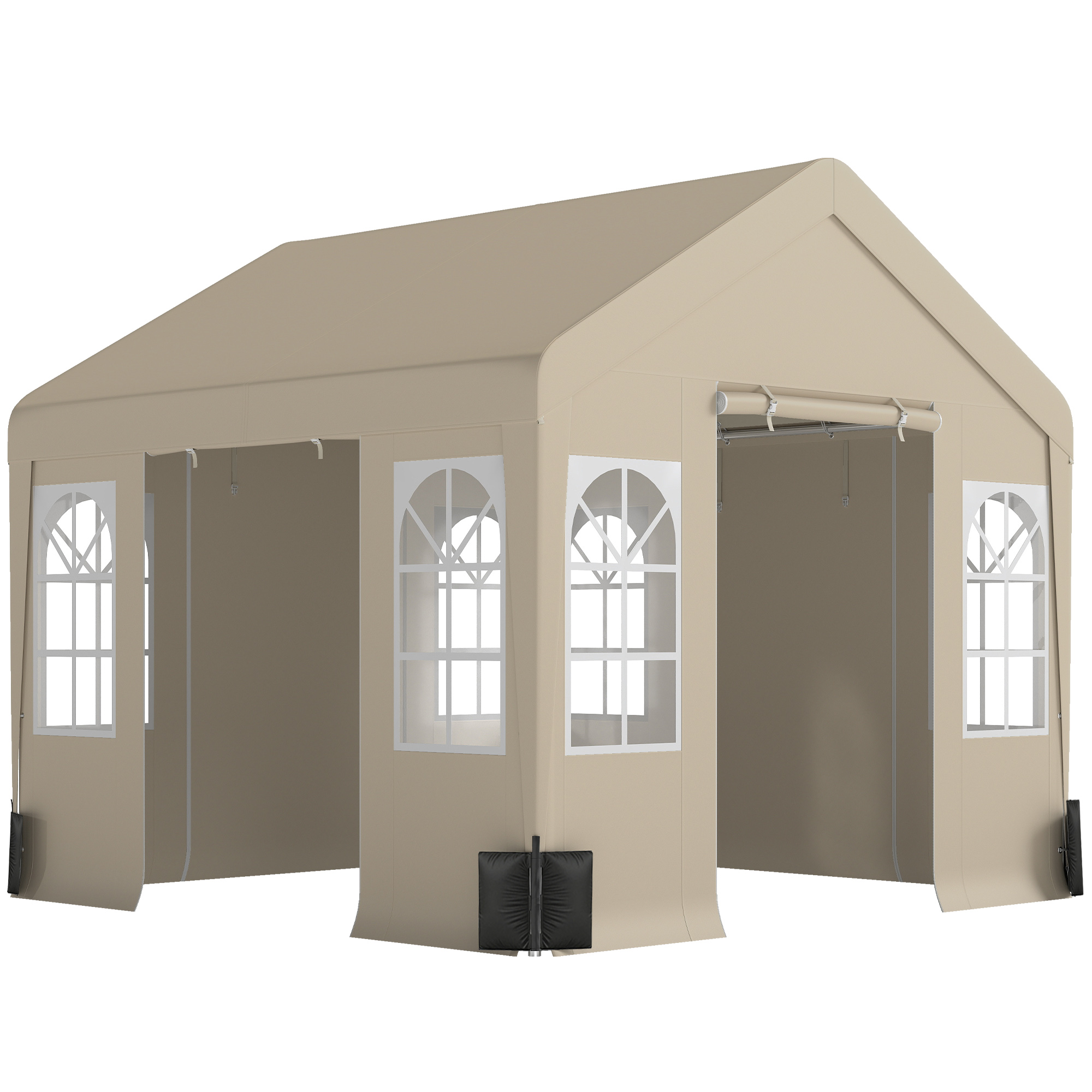 Belmoor Beige Steel 3x3m Gazebo Canopy Tent Shelter with Removable Sidewalls - 300cm - Life Essentials