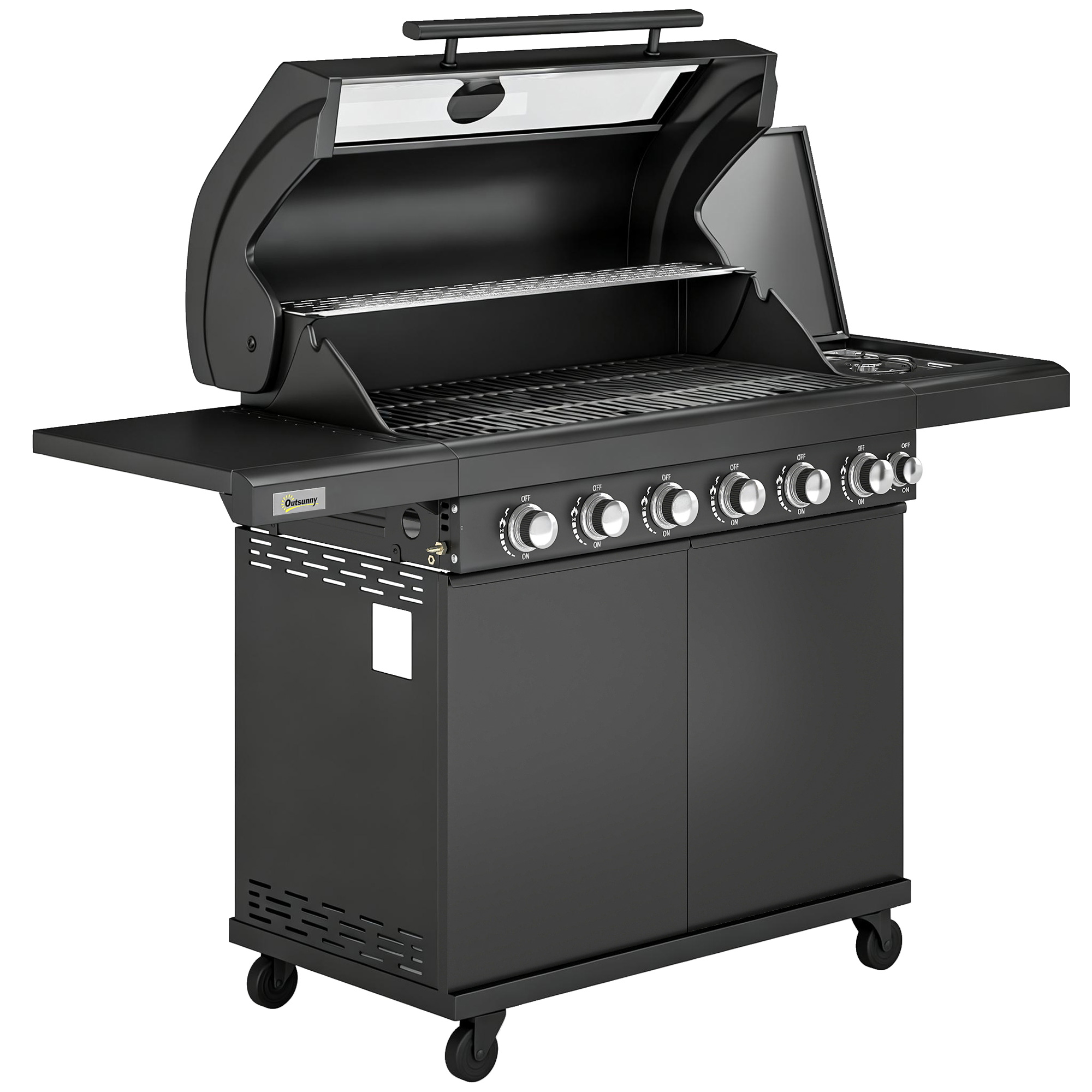 Valbury Black Glass Barbecue Trolley with Wheels - 146cm - Life Essentials