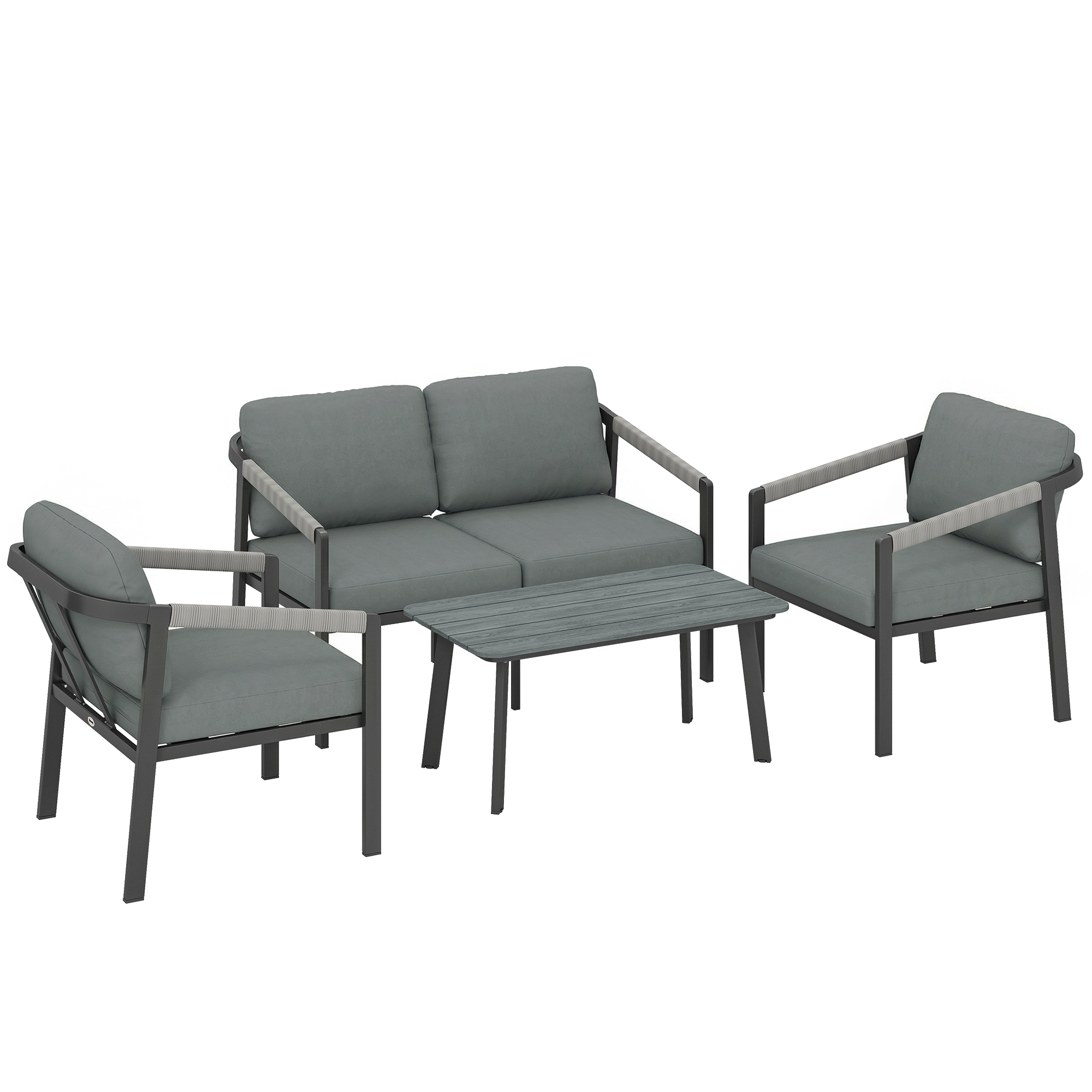 Aluminium Sofa 4 Seat Set - Black - Life Essentials