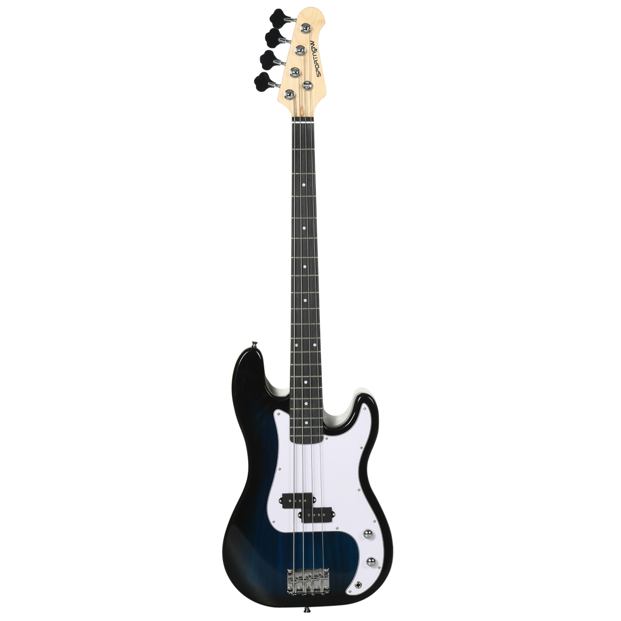 BADMINTON Full Size 4 String Electric Bass Guitar for Beginners - Blue Black and White - Life Essentials
