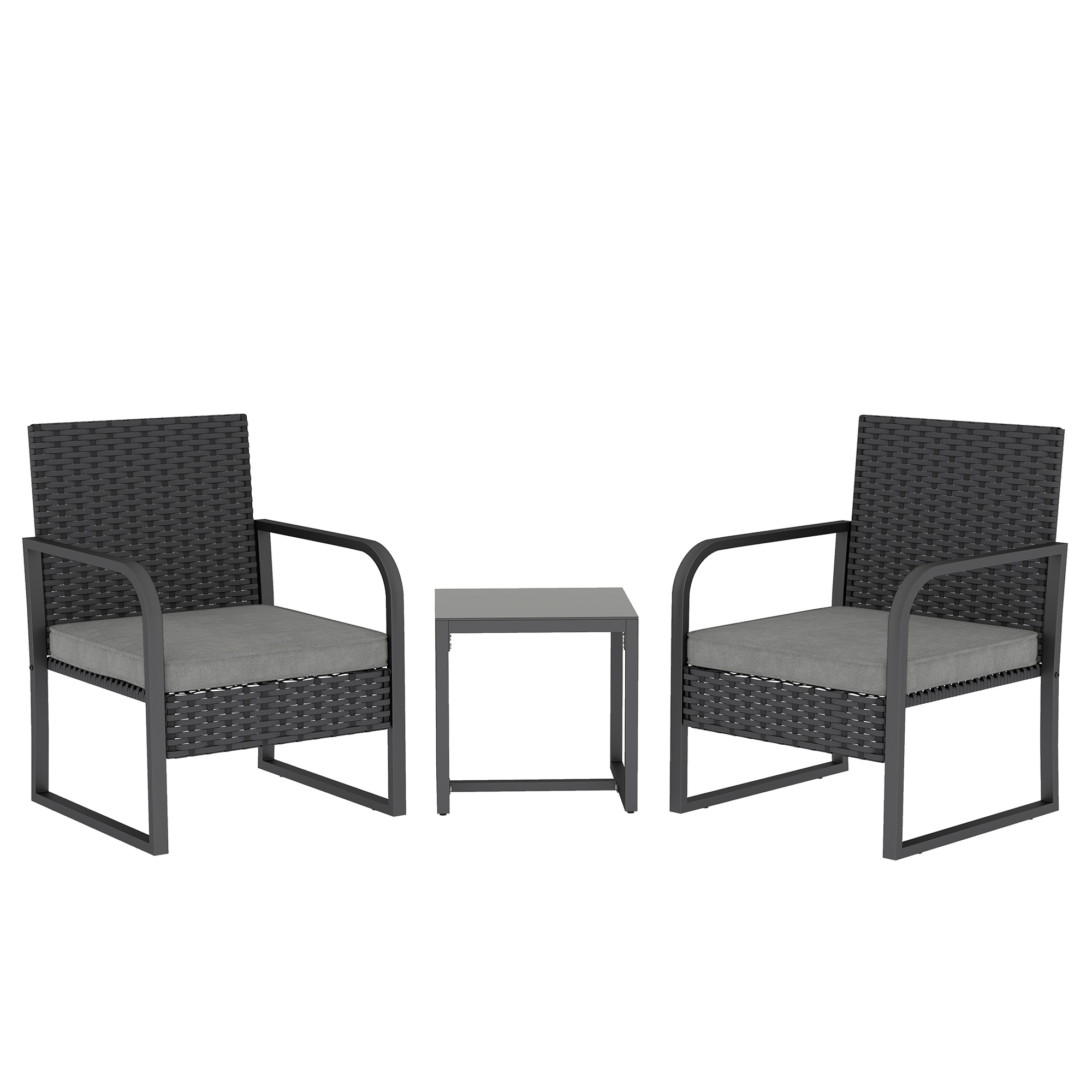 Serant Dark Grey PE Rattan 3 Pieces Garden Furniture Set - 56cm - Life Essentials