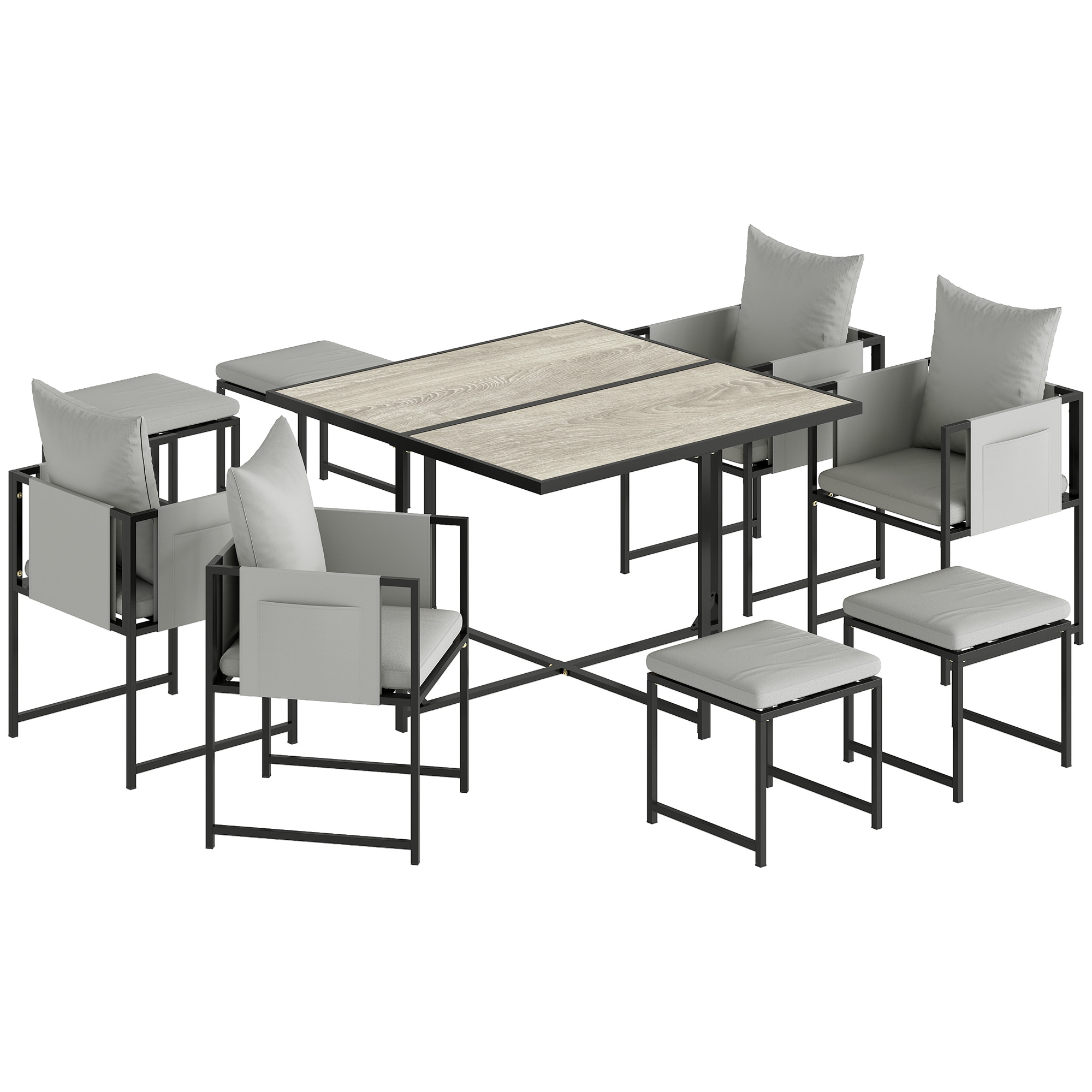 Kenford Grey Steel 9 Piece Dining Set - 110cm - Life Essentials