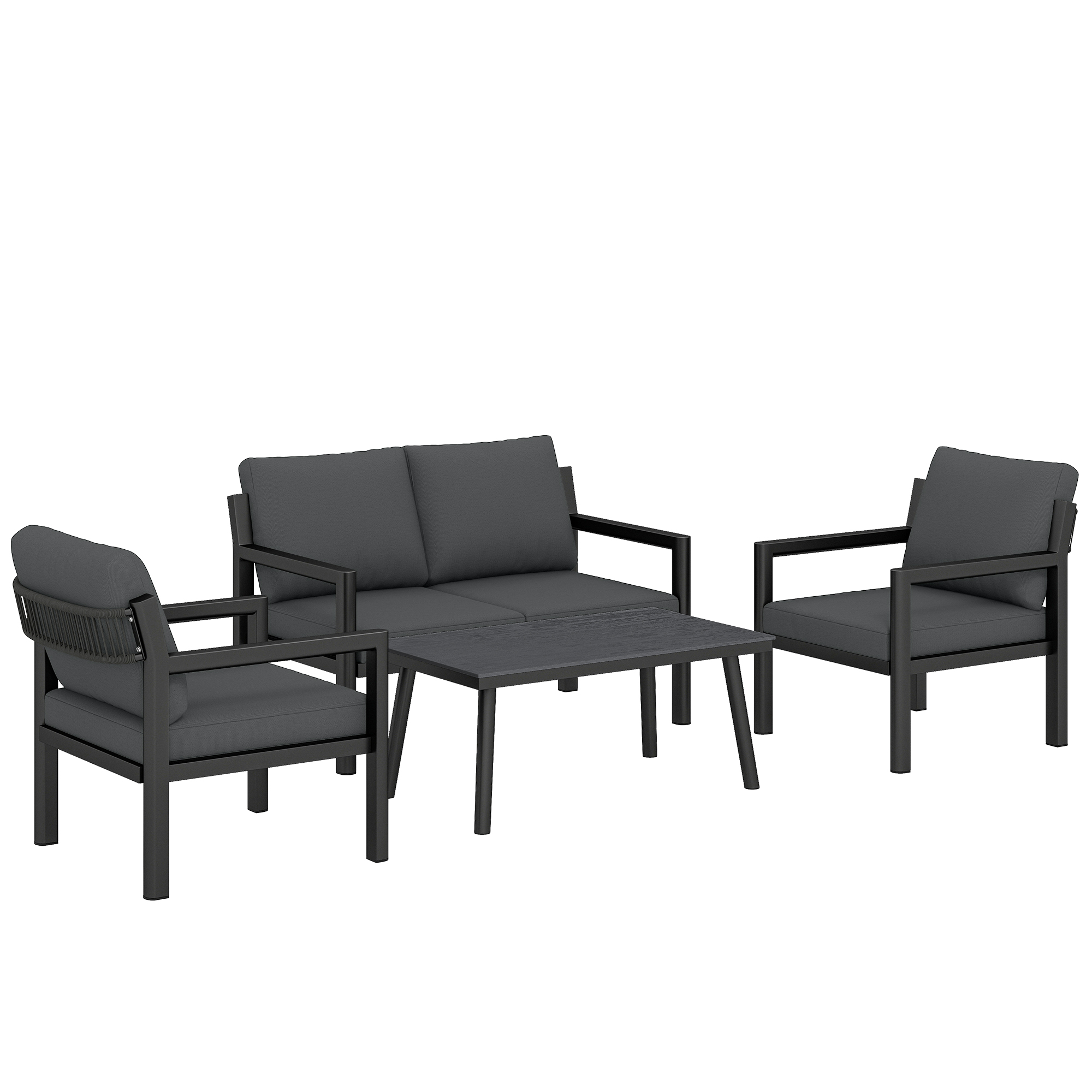 Yorlyne Dark Grey Aluminium 4 Seater Rattan Garden Furniture Set - 67cm - Life Essentials
