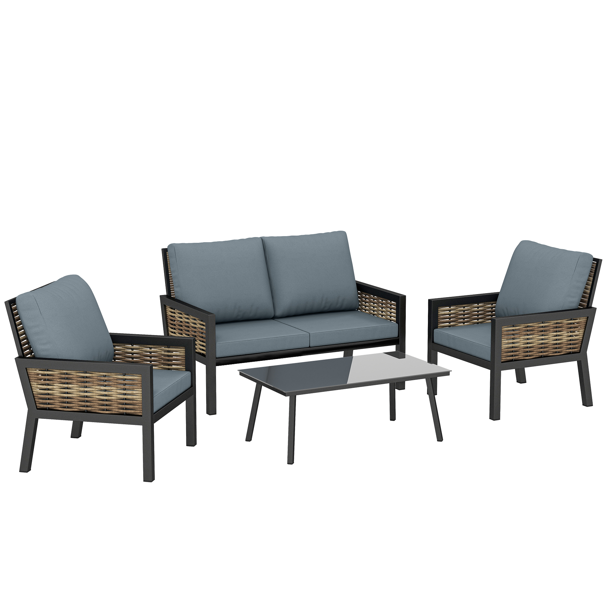 Yorlyne Grey 4 Seater Rattan Garden Furniture Set - 68cm - Life Essentials