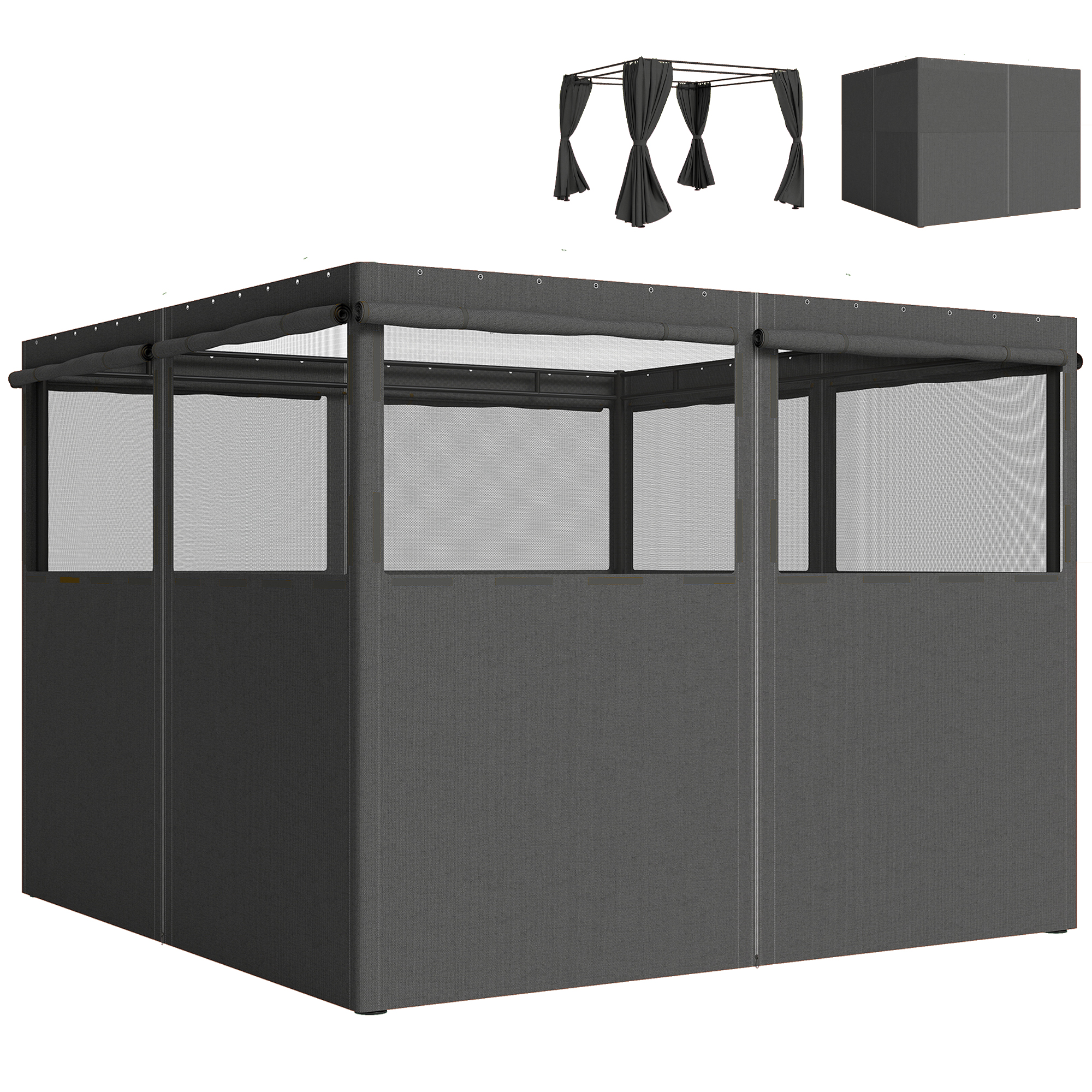 Faimont Dark Grey 3x3m Gazebo Polyester 4 Pack Replacement Curtains Privacy Panel
