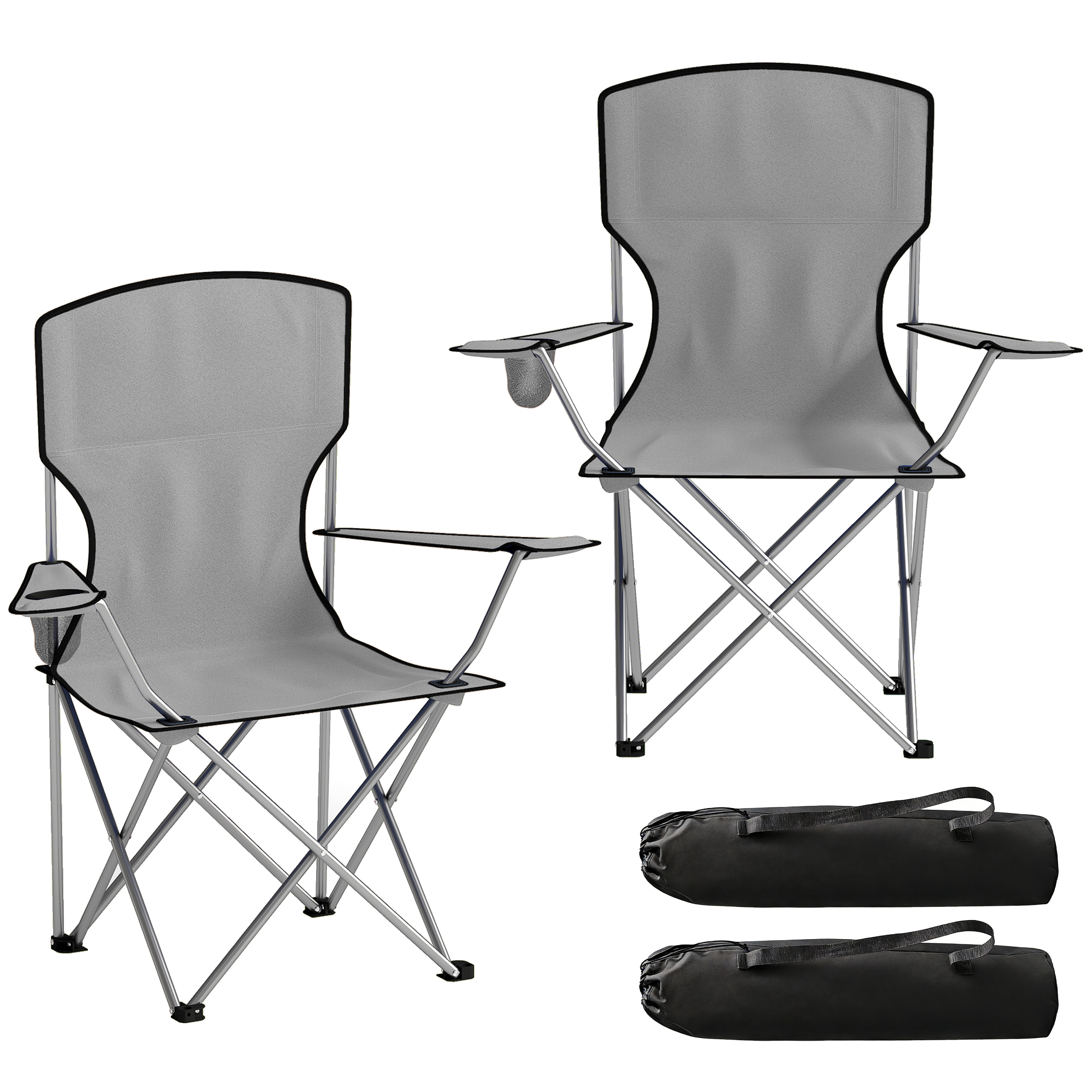 Wexwold Grey Metal Folding Camping Chair Set of 2 - 88cm - Life Essentials