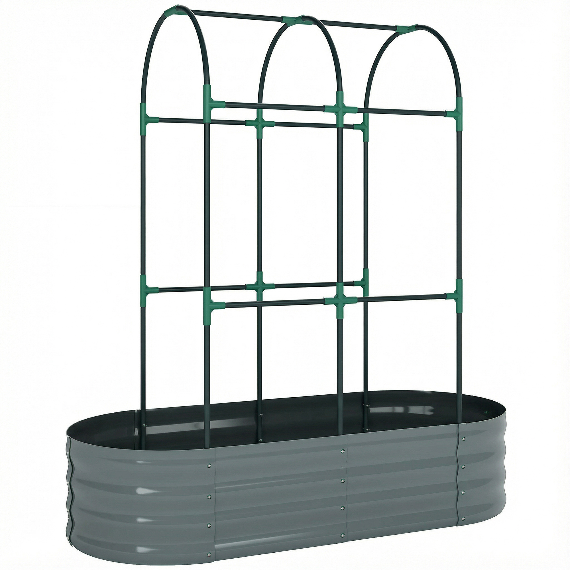 ELMHEIR 4 x 2 x 4.6ft Galvanised Raised Garden Bed with Arched Trellis and Open Base - Dark Grey - Life Essentials