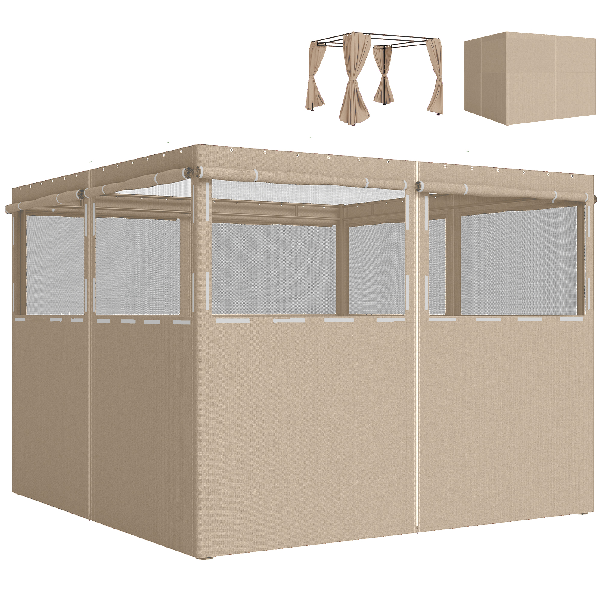 Faimont Khaki 3x3m Gazebo Polyester 4 Pack Replacement Curtains Privacy Panel