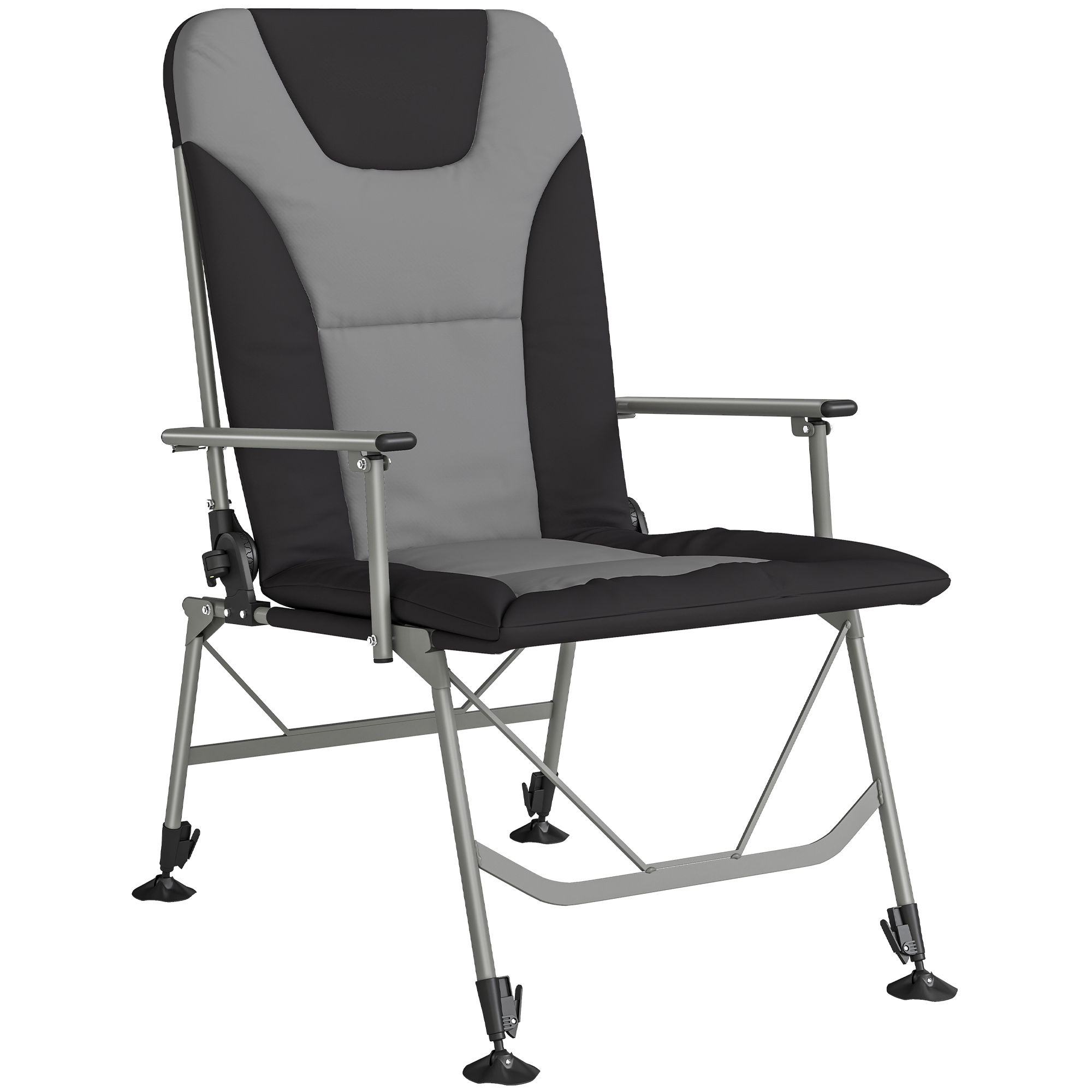 Kenheir Black Metal Reclining Folding Camping Chair - 95cm - Life Essentials