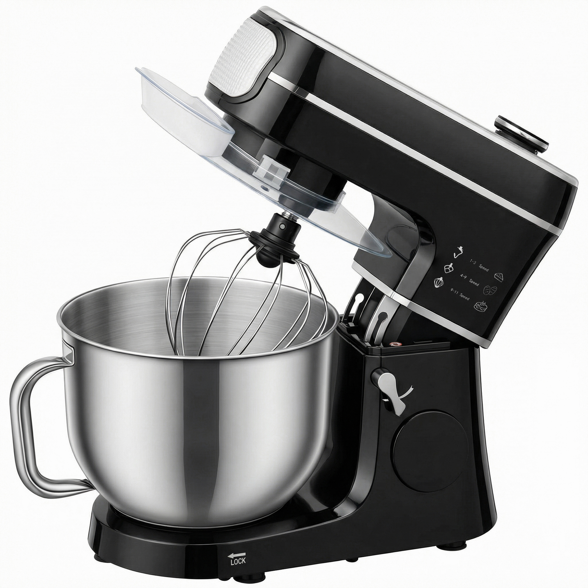 Ashheir Black Stainless Steel 6L 1400W Tilt-Head Food Mixer with 11 Speeds - 28cm - Life Essentials