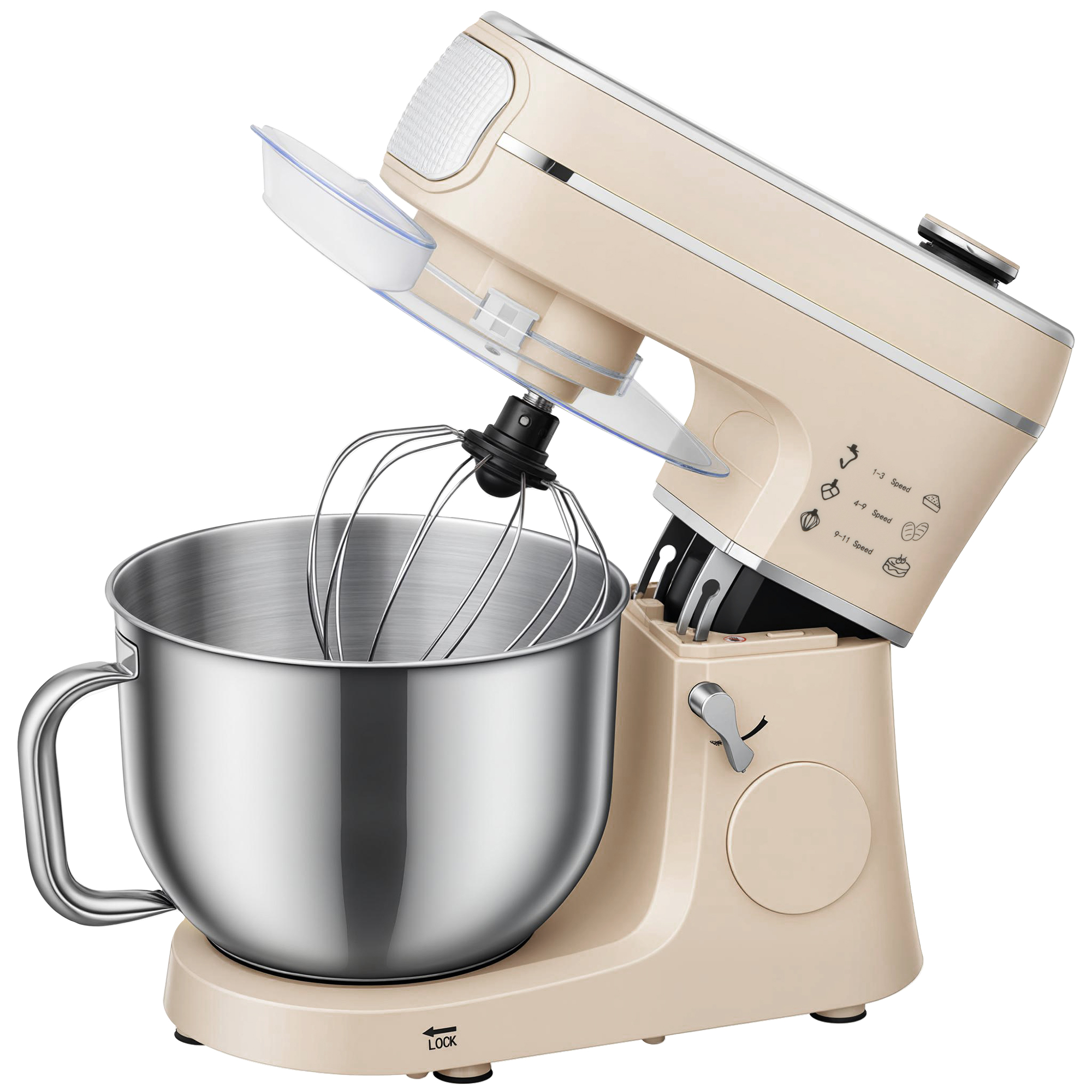Ashheir Cream Stainless Steel 6L 1400W Tilt-Head Food Mixer with 11 Speeds - 28cm - Life Essentials