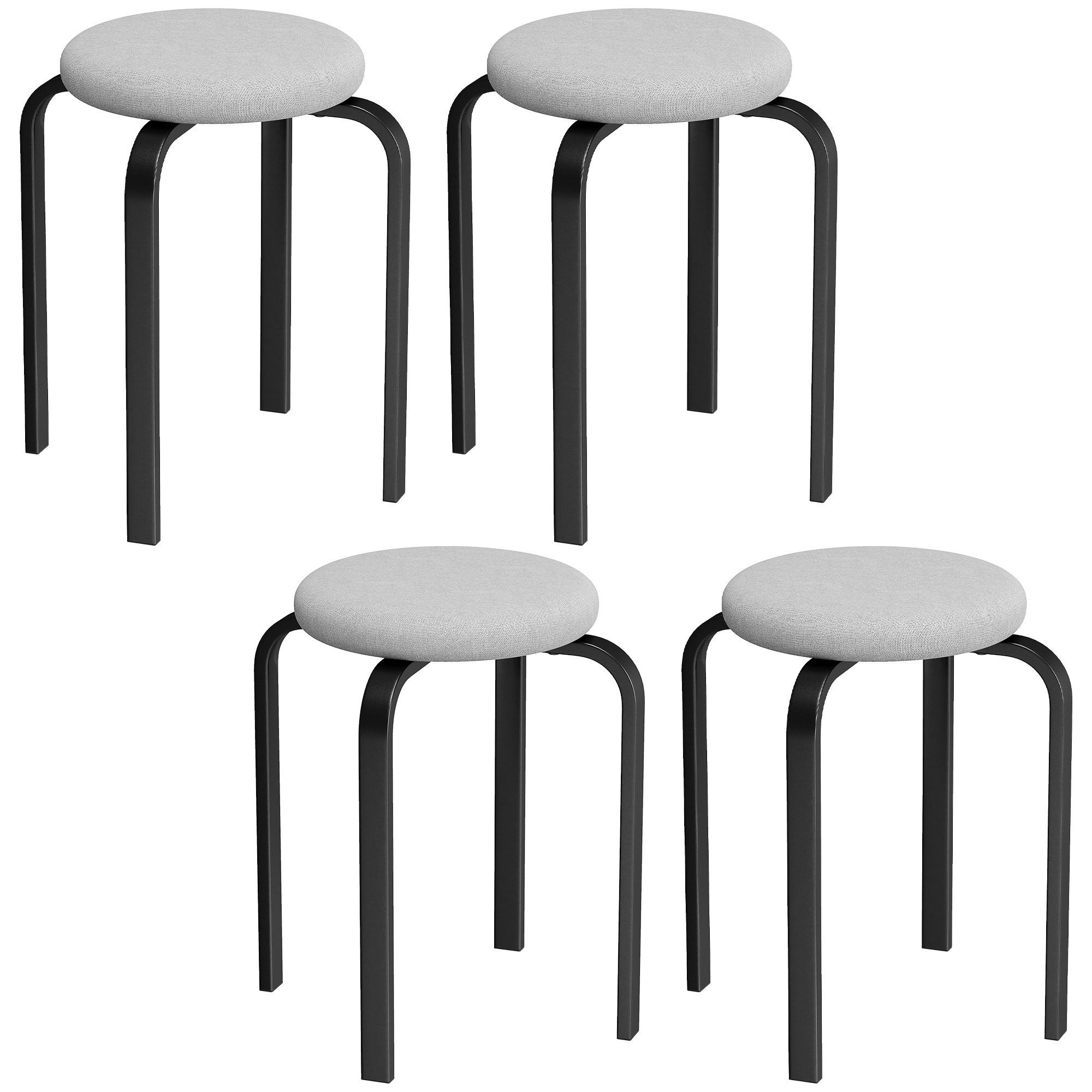 Evoiva Grey Steel Stackable Stools with Cushion Set of 4 - 40cm