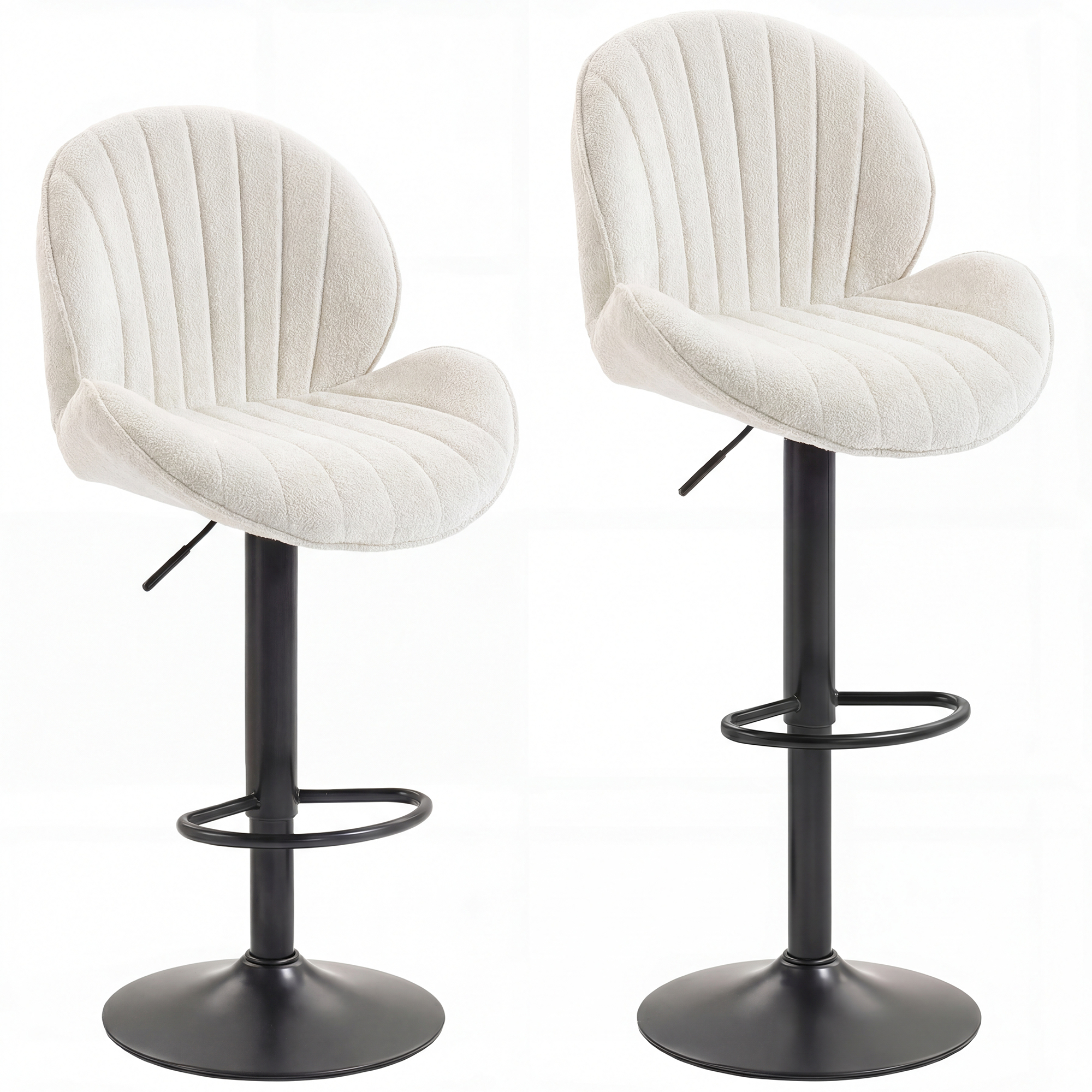 Priglen Cream Chenille Bar Stool Set of 2 - 48cm - Life Essentials