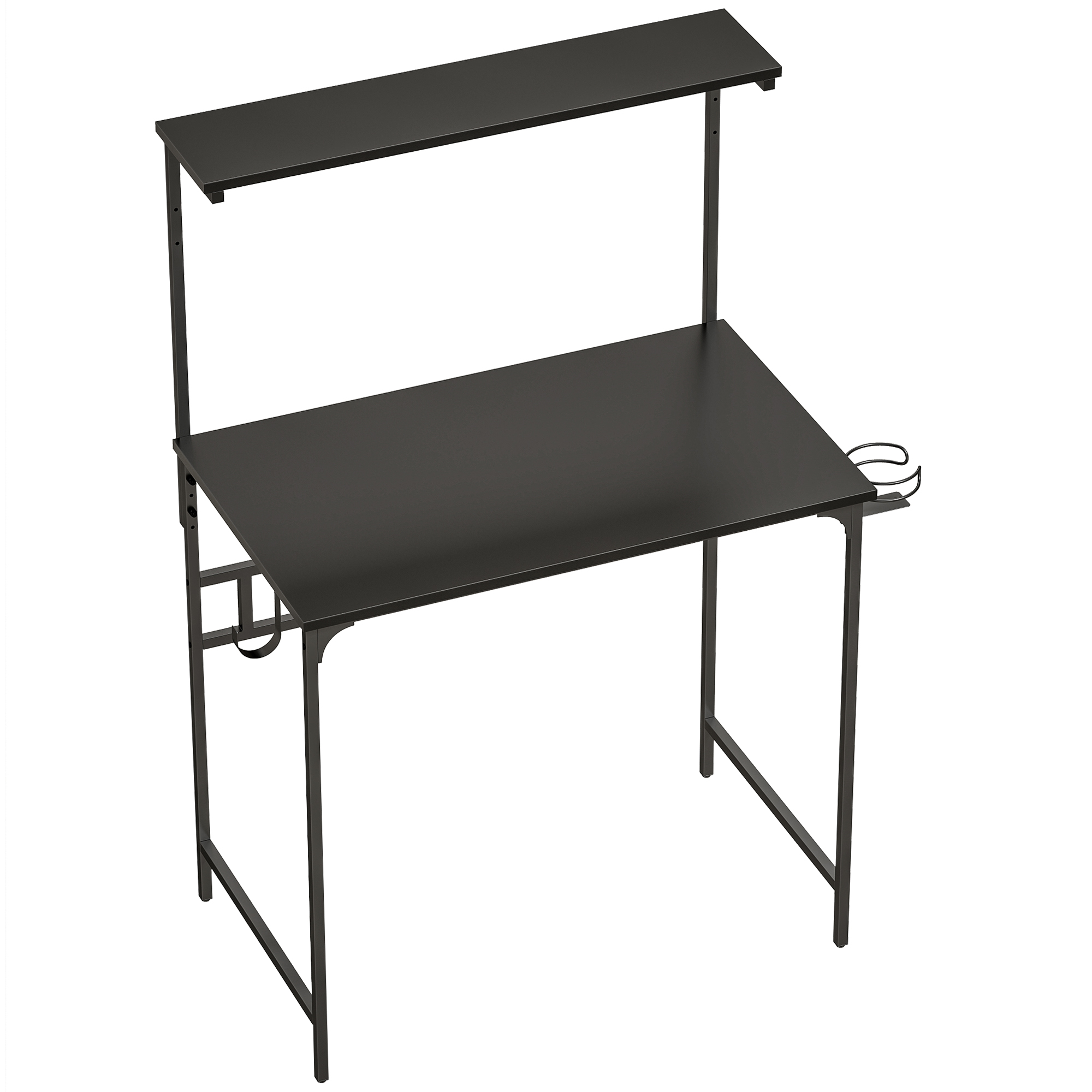 Prihall Black Metal Office Study Table with Hutch Shelf - 80cm - Life Essentials