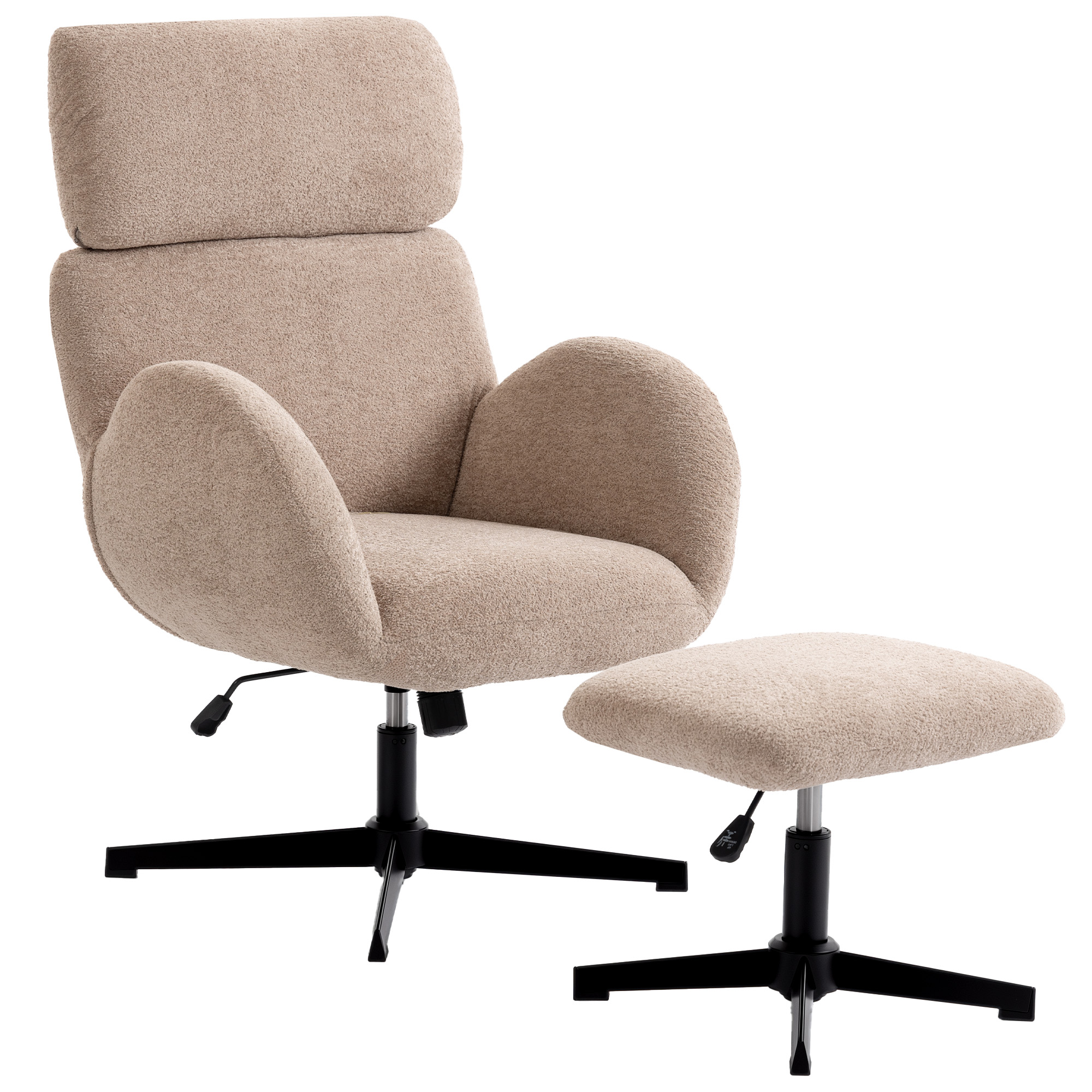Rosmoor Velvet Swivel Chair with Footstool Set - Light Brown - Life Essentials