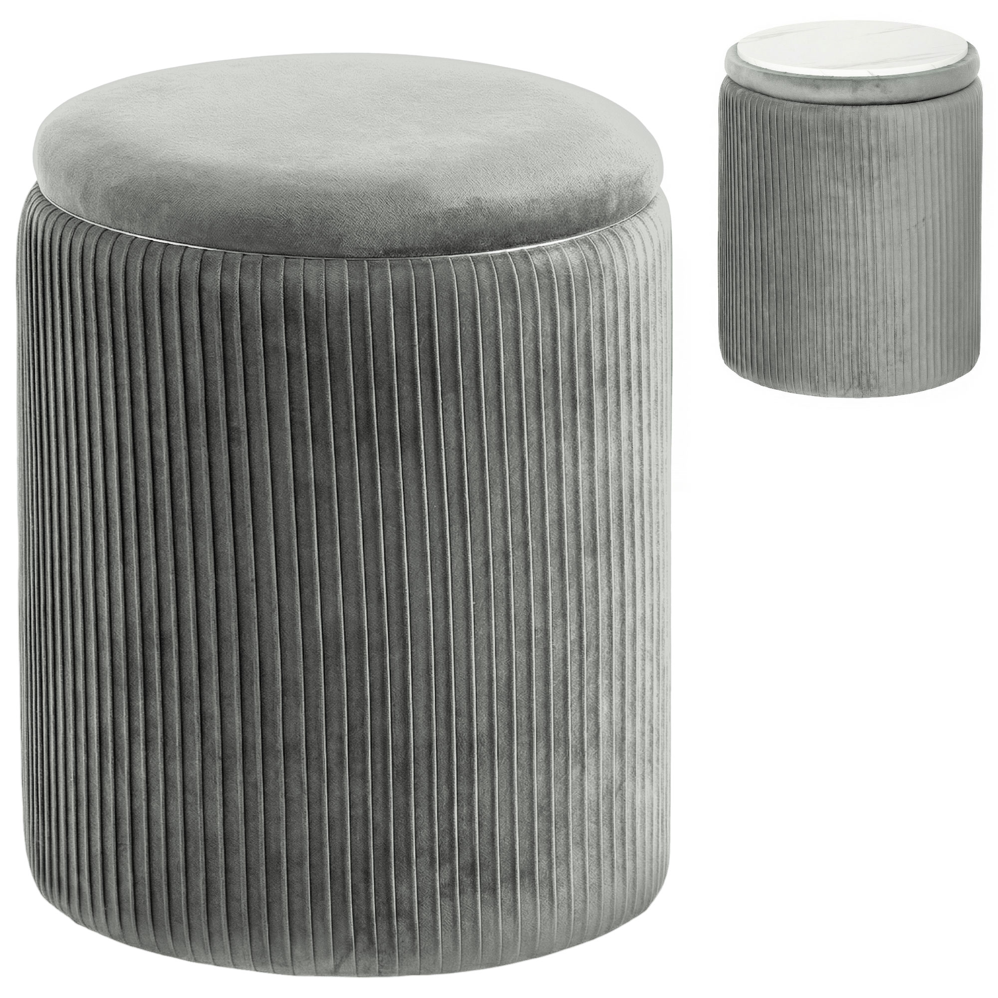 Faiwold Grey Velvet Storage Ottoman Foot Stool - 35cm - Life Essentials
