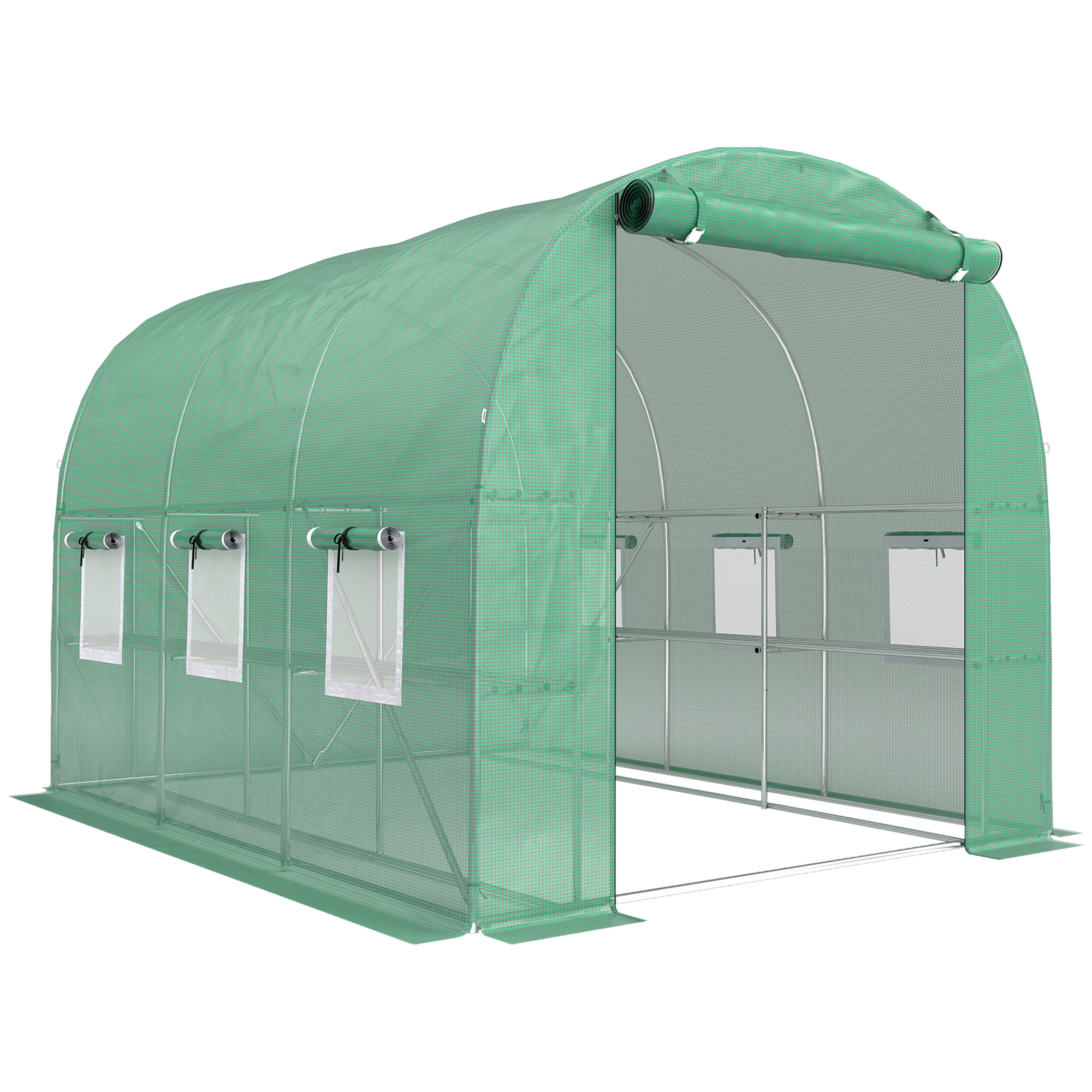 Velara Green Steel Greenhouse with Shelves - 198cm - Life Essentials