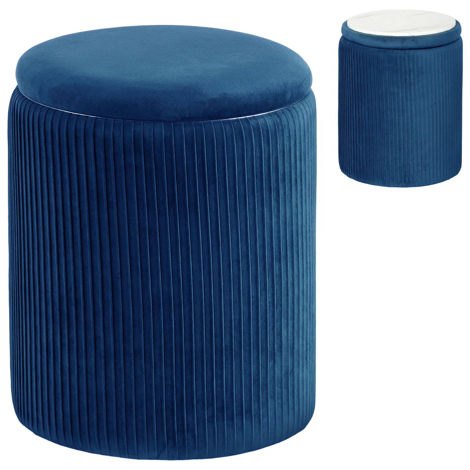 Faiwold Blue Velvet Storage Ottoman Foot Stool - 35cm - Life Essentials