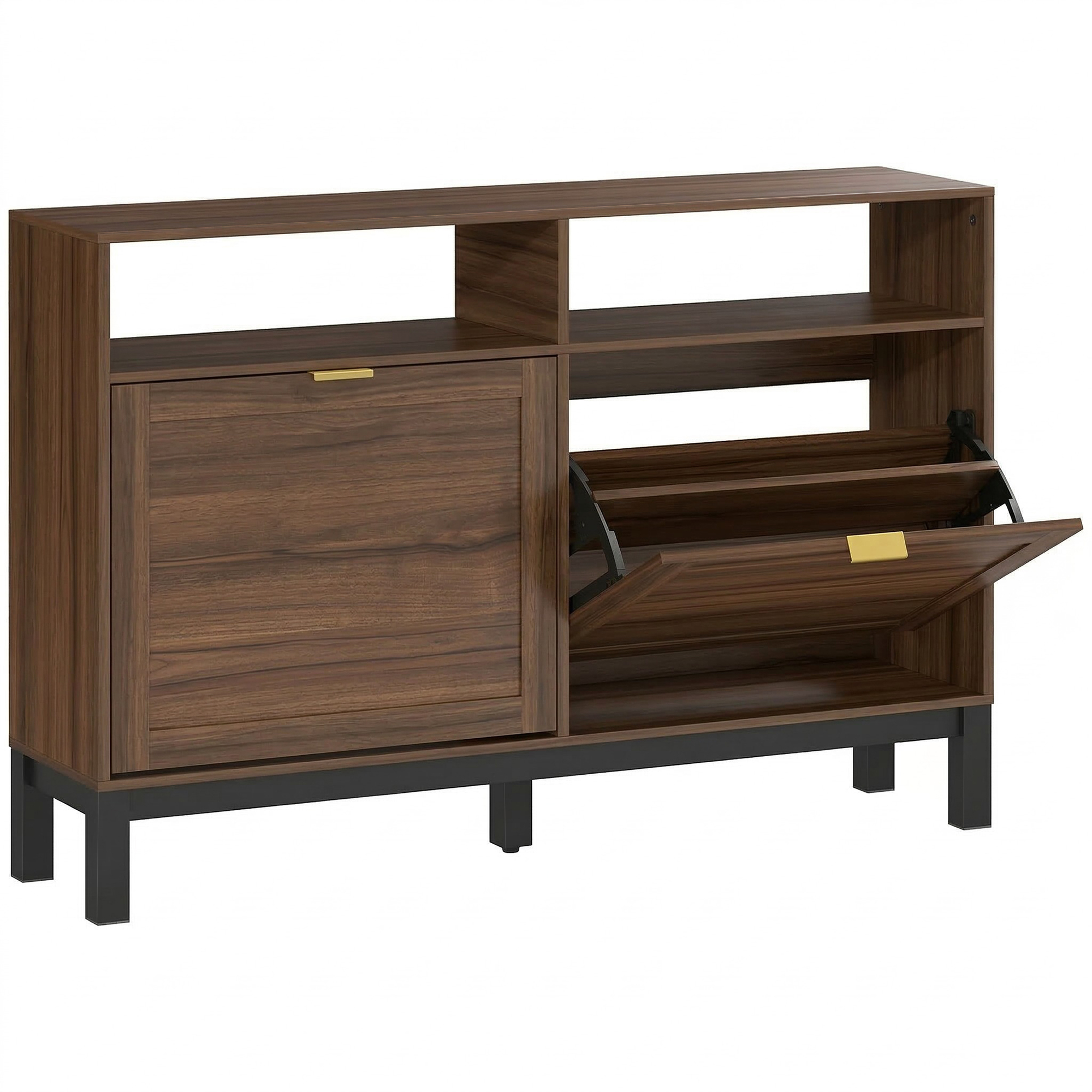Yormoor Rustic Brown MDF Shoe Cabinet with 2 Flip Drawers - Large-sized - 120cm - Life Essentials