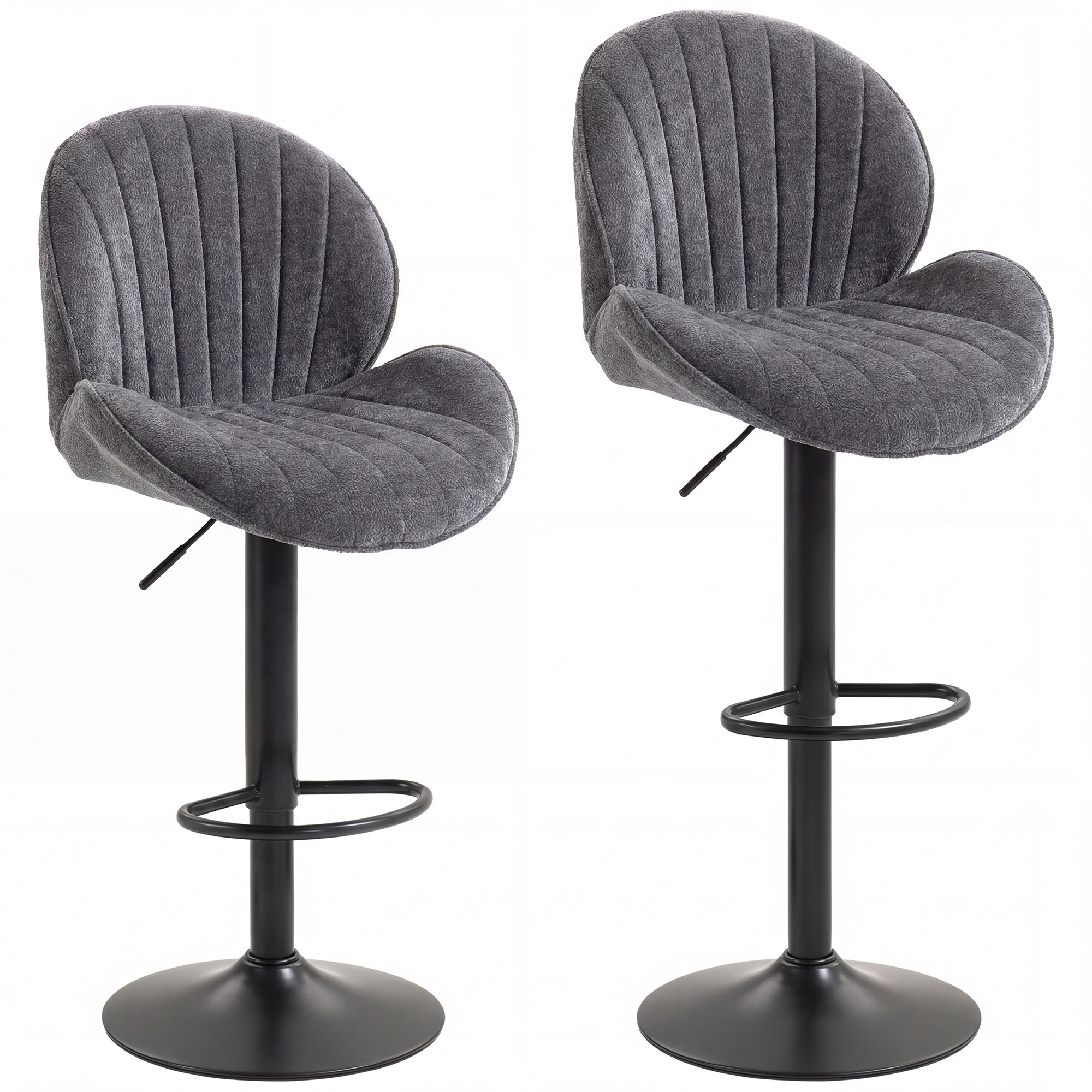 Priglen Grey Chenille Bar Stool Set of 2 - 48cm - Life Essentials