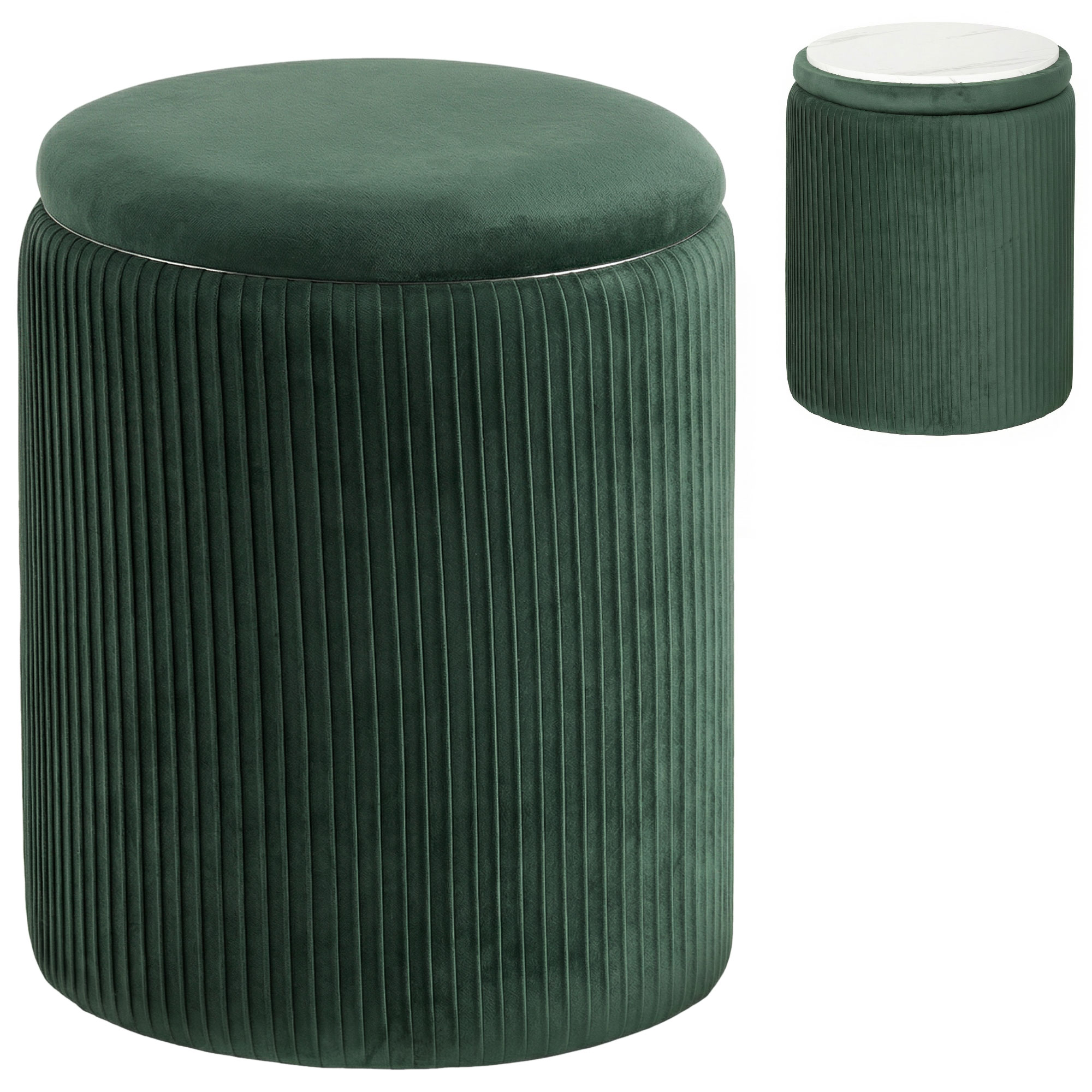 Faiwold Dark Green Velvet Storage Ottoman Foot Stool - 35cm - Life Essentials
