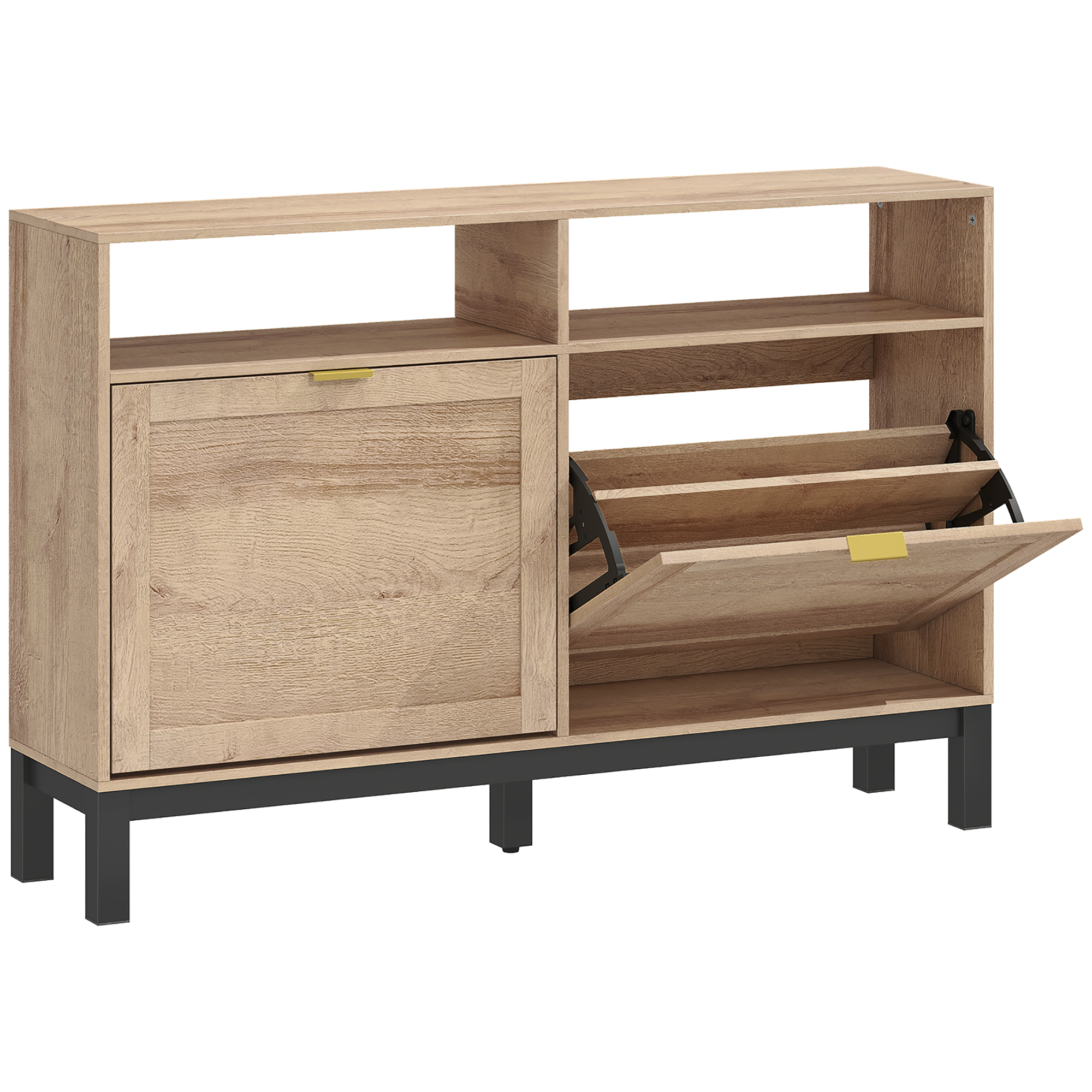 Yormoor Walnut Brown MDF Shoe Cabinet with 2 Flip Drawers - Large-sized, Wide - 120cm - Life Essentials