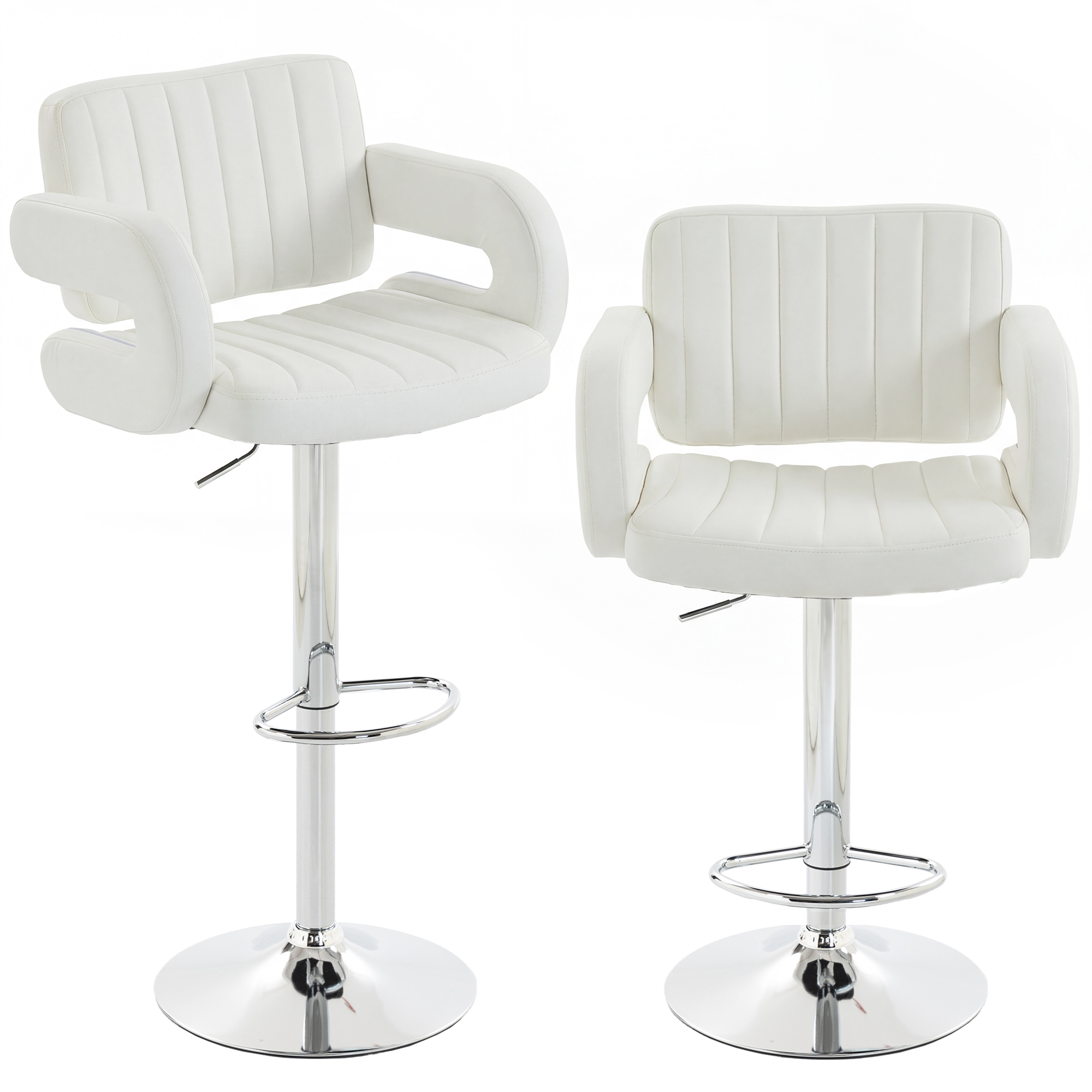 Broton White Fabric Bar Stool Set of 2 - 57.5cm - Life Essentials