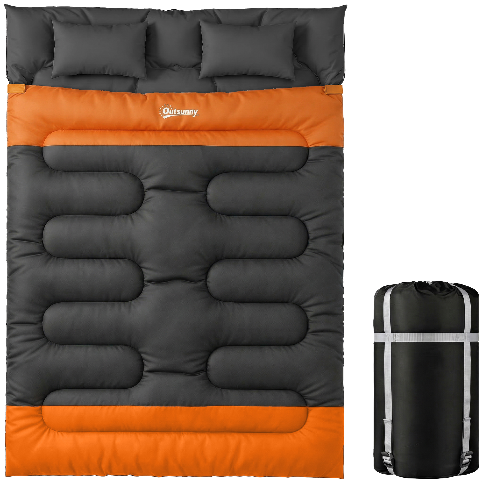 Wexcarr Grey Fabric Double Sleeping Bag with 2 Pillows - 160cm - Life Essentials