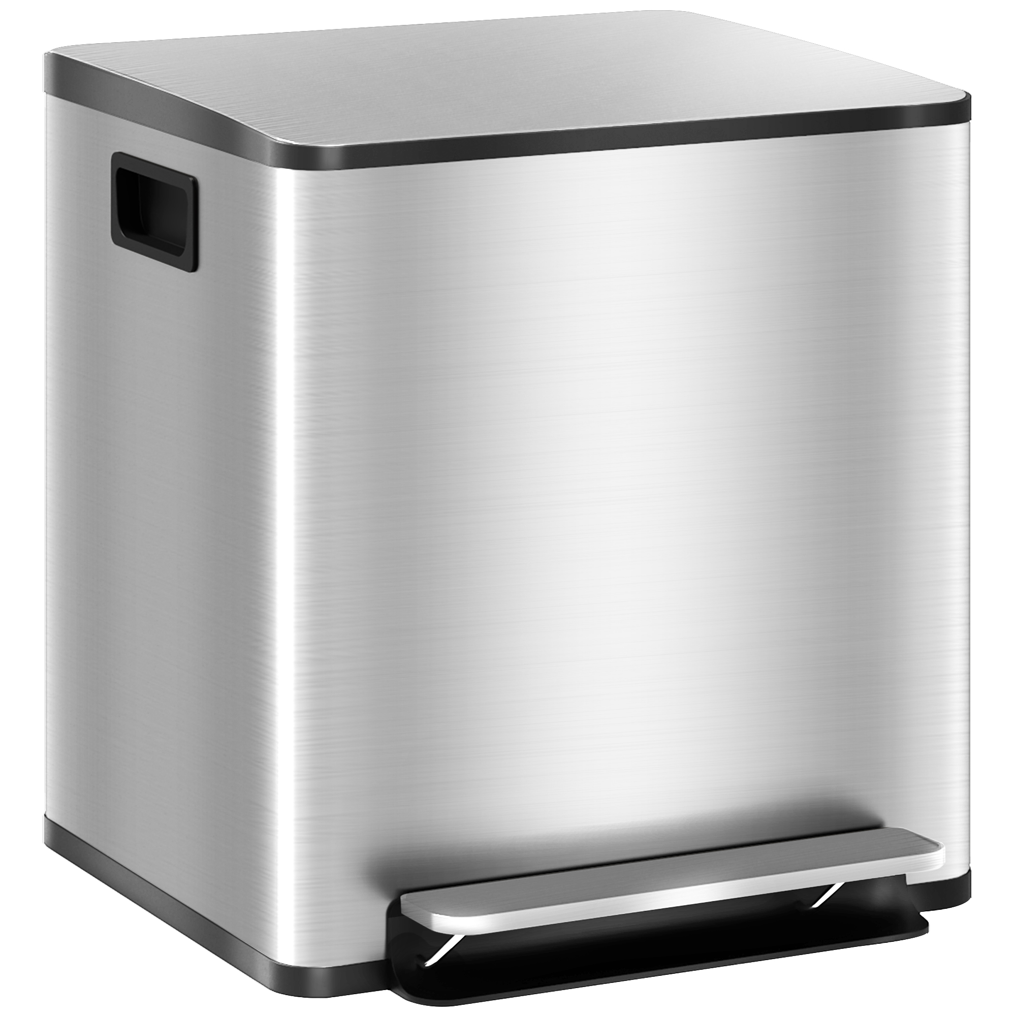 Browold Silver Stainless Steel Dual Compartment Rubbish Bin 30L - 36.7cm - Life Essentials