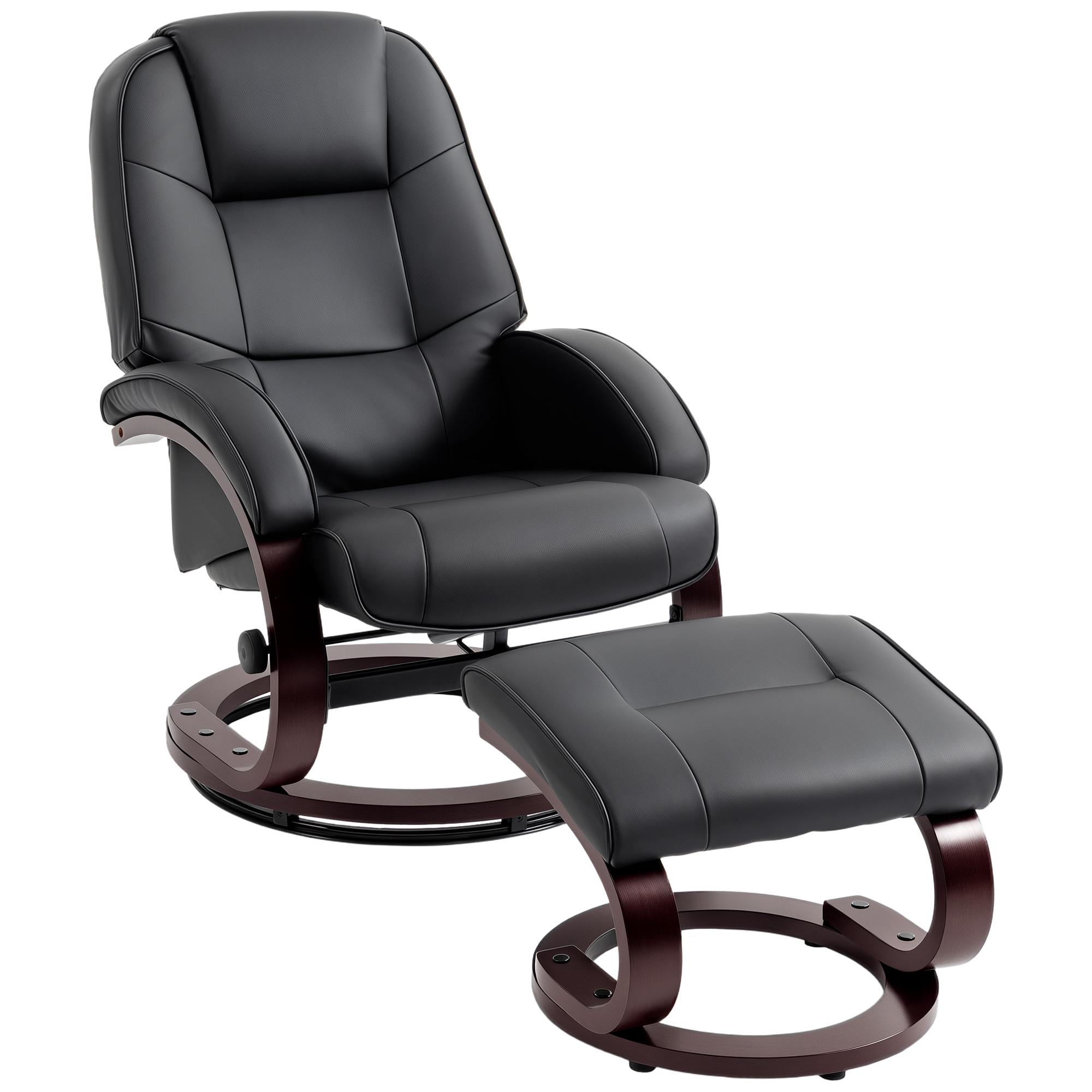 Brobury Pu Leather Recliner Swivel Chair - Black - Life Essentials