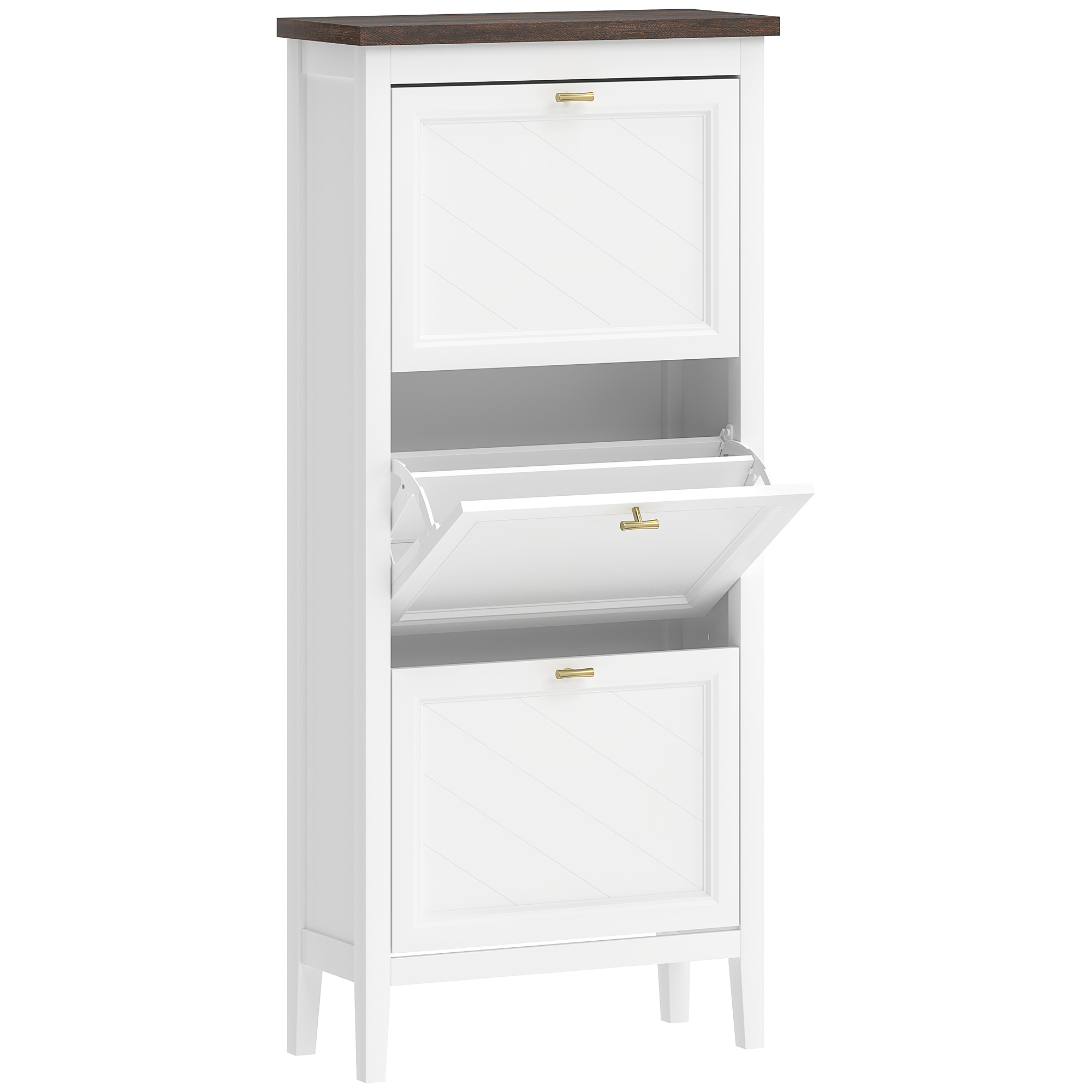 Chevale White MDF Shoe Cabinet with 3 Flip Drawers - Large-sized - 60cm - Life Essentials