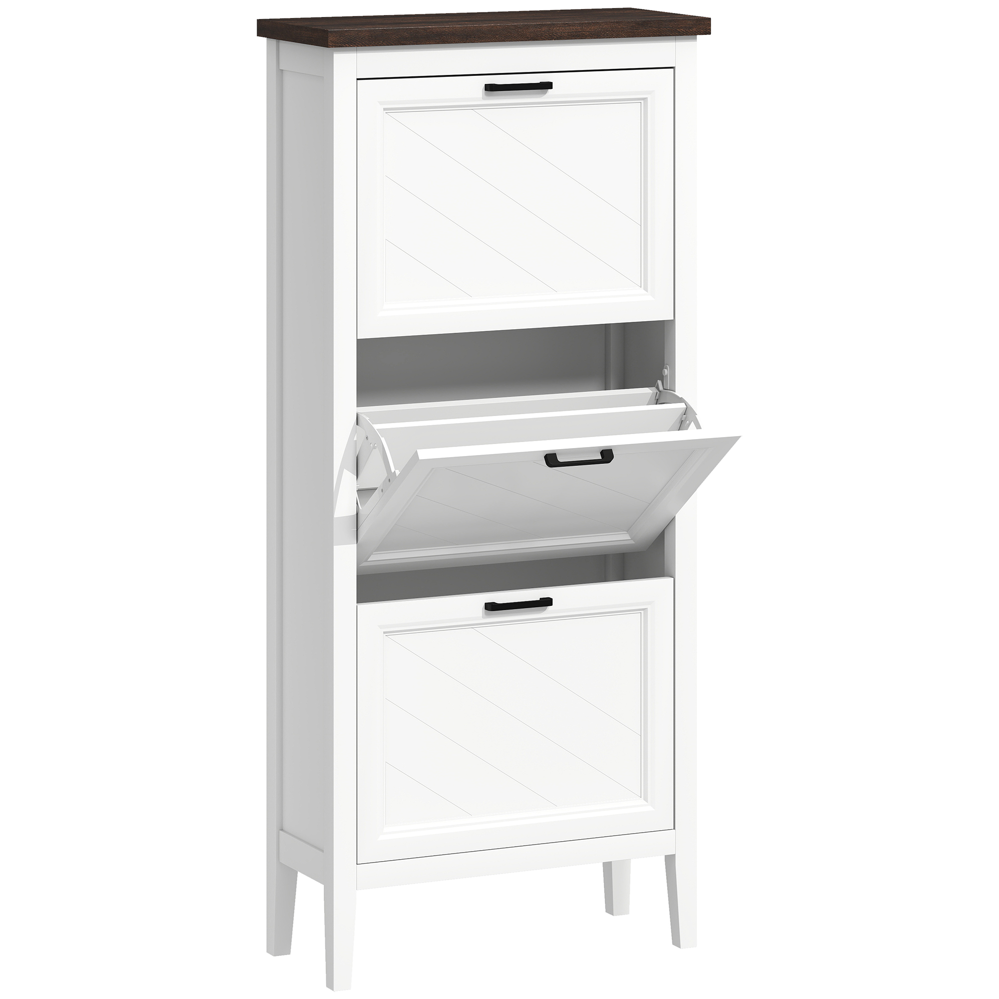 Checote White MDF Shoe Cabinet with 3 Flip Drawers - Tall Cabinet - 60cm - Life Essentials
