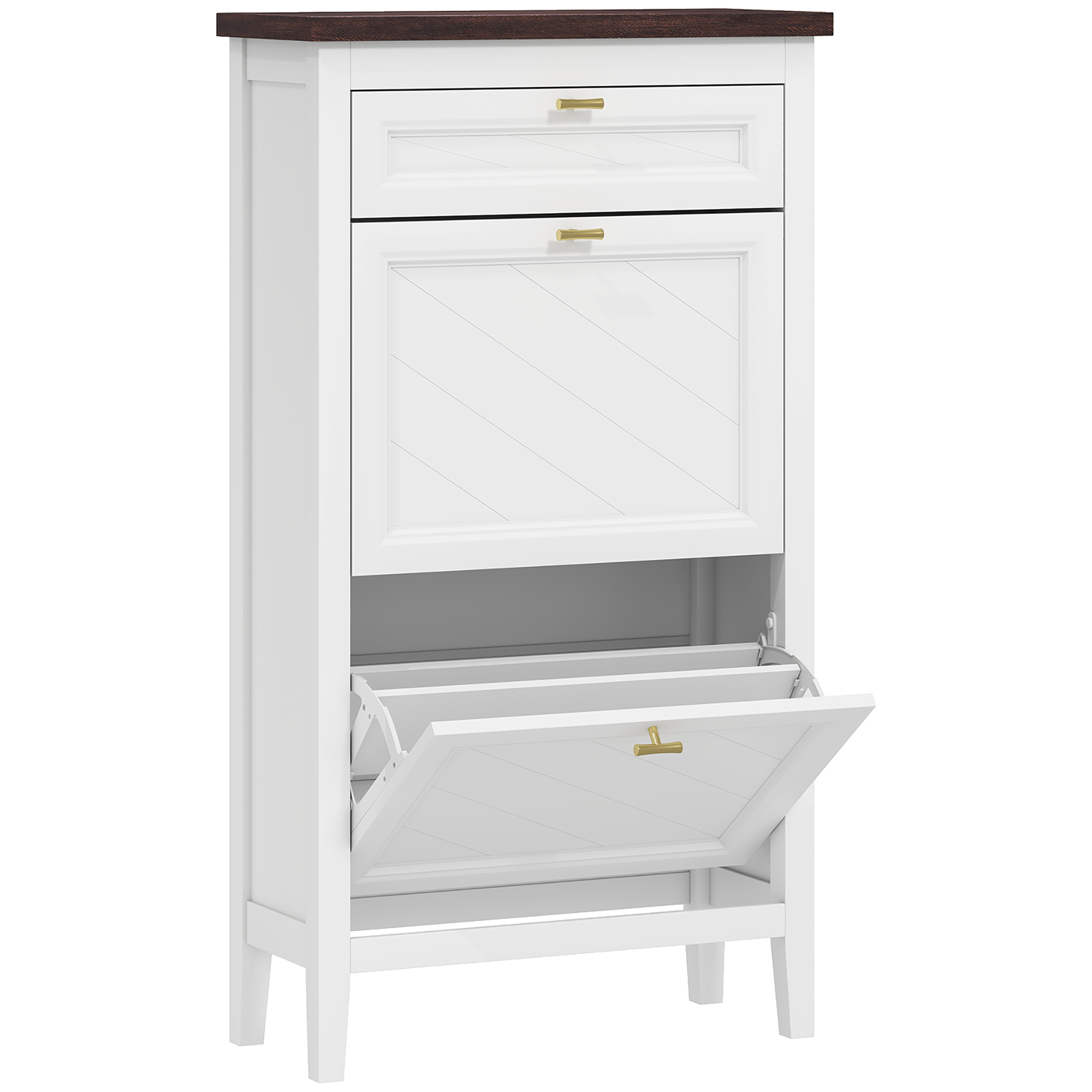 Chevale White MDF Shoe Cabinet with 2 Flip Drawers - Tall Cabinet - 60cm - Life Essentials