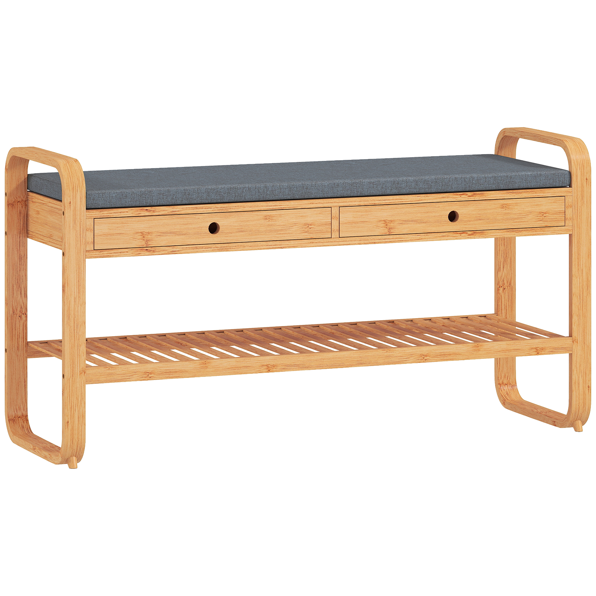 Ivyara Natural Bamboo Shoe Bench with 2 Drawers and Cushioned Seat - Medium-sized - 105cm - Life Essentials