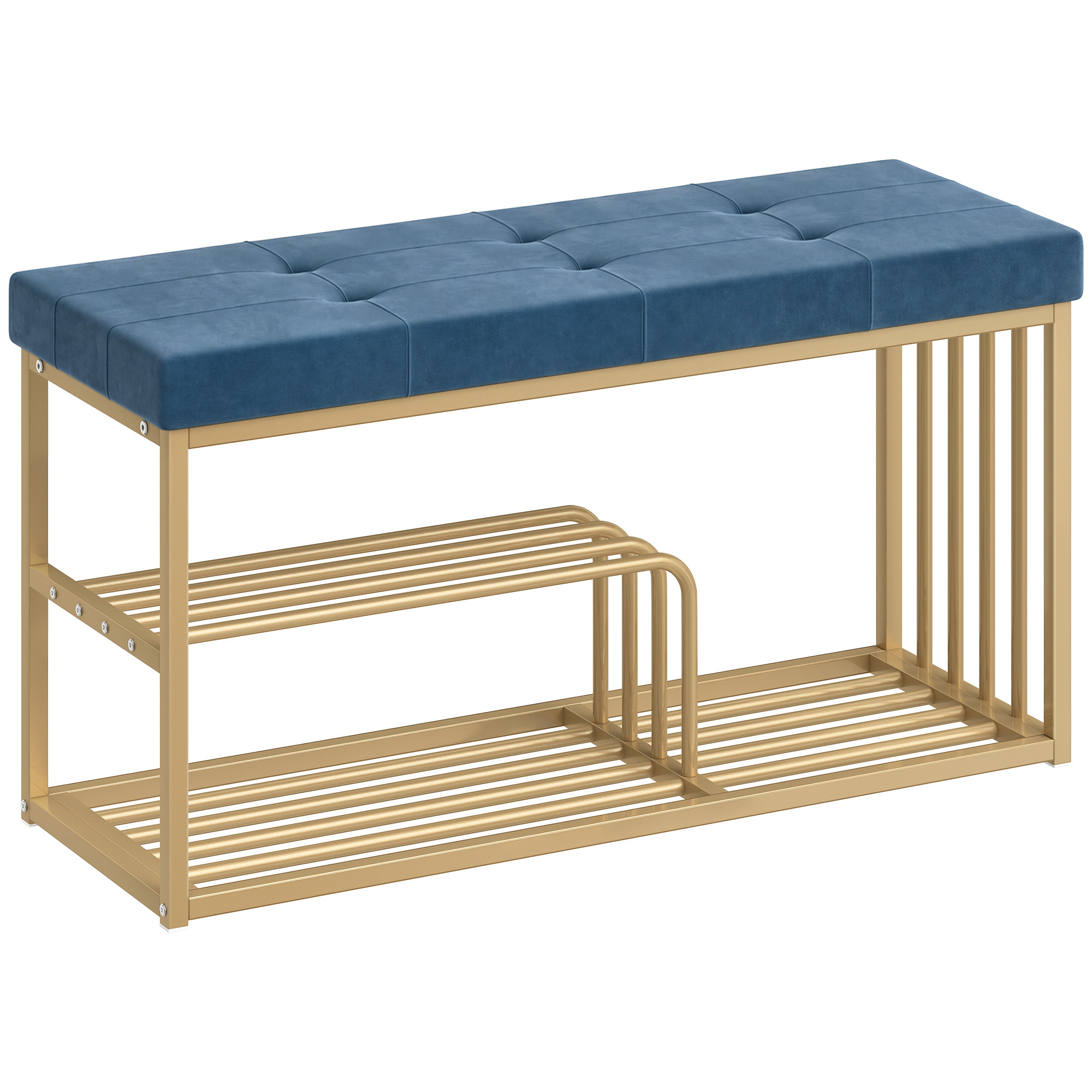 Dorvale Dark Blue Velvet Bench with Shoe Storage - Medium-sized - 100cm - Life Essentials