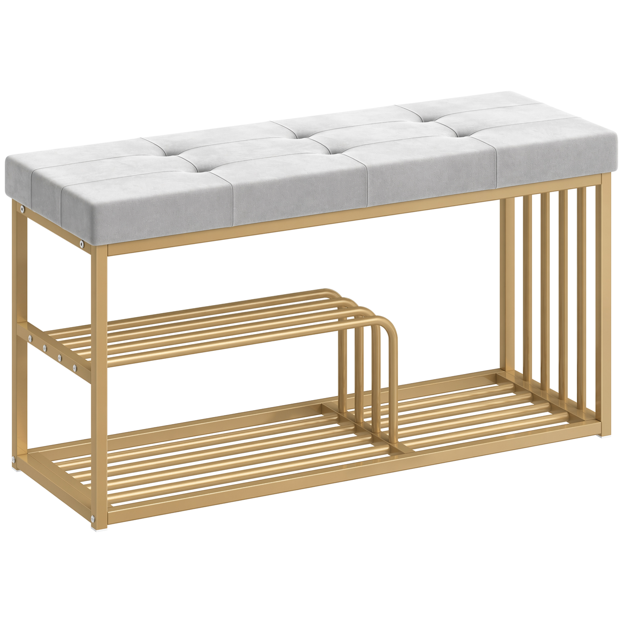 Dorvale Grey Velvet Bench with Shoe Storage - Medium-sized - 100cm - Life Essentials